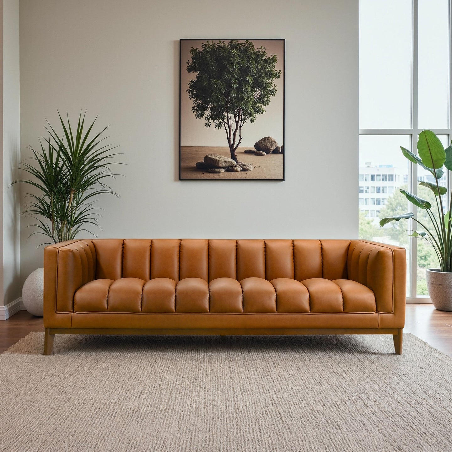 Melissa Mid-Century Cognac Vegan Leather Modern Sofa - Ashcroft Furniture