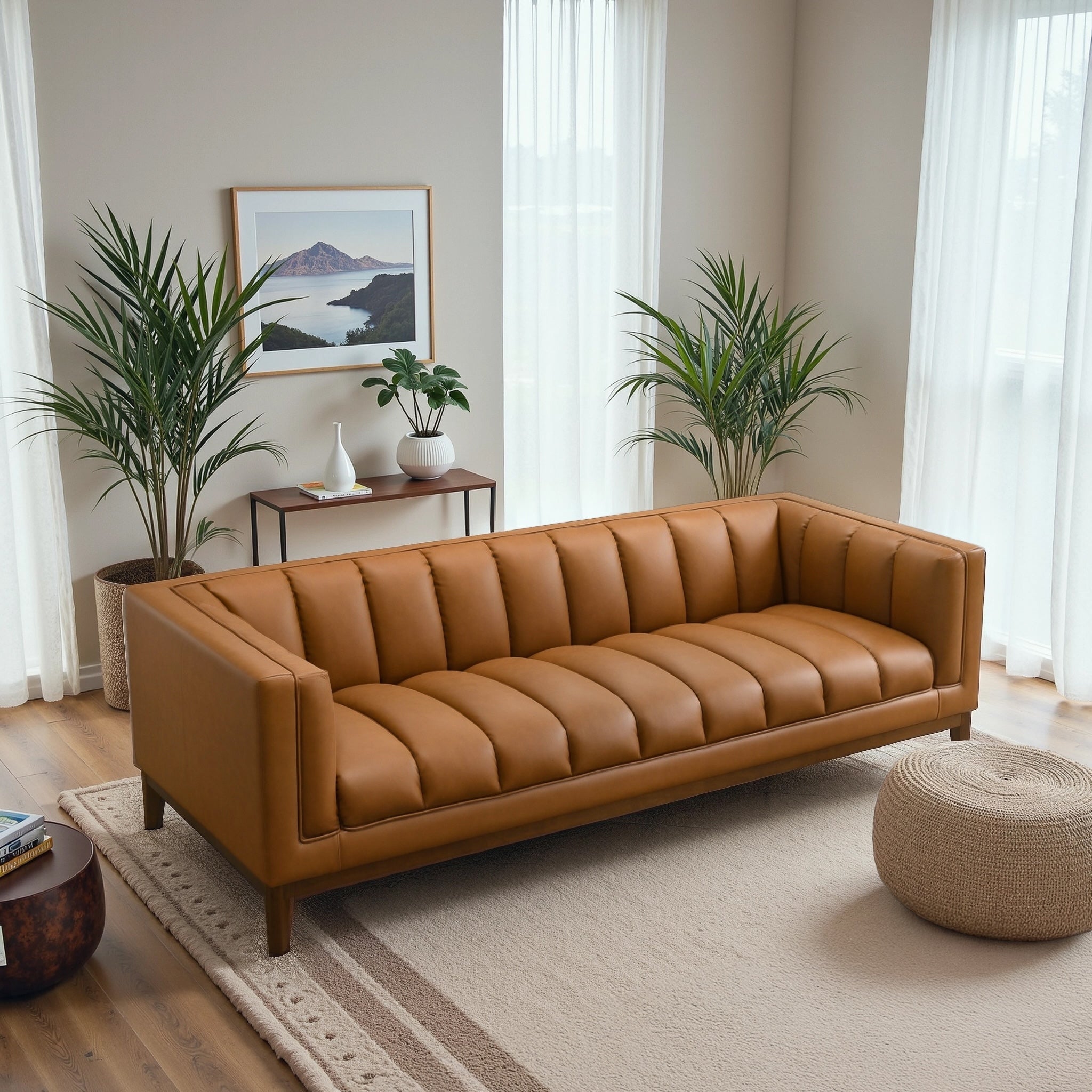 Melissa Mid-Century Cognac Vegan Leather Modern Sofa - Ashcroft Furniture