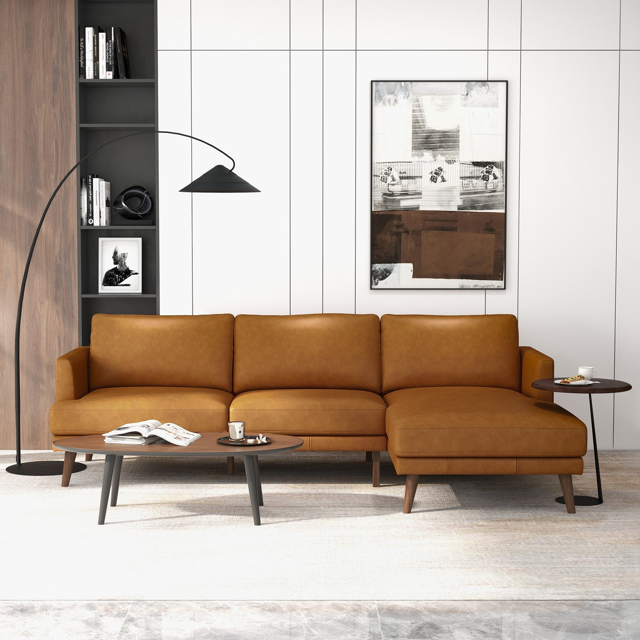 Lore Modern Genuine Tan Leather Right-Facing L-Shaped Sectional | Ashcroft Imports Furniture