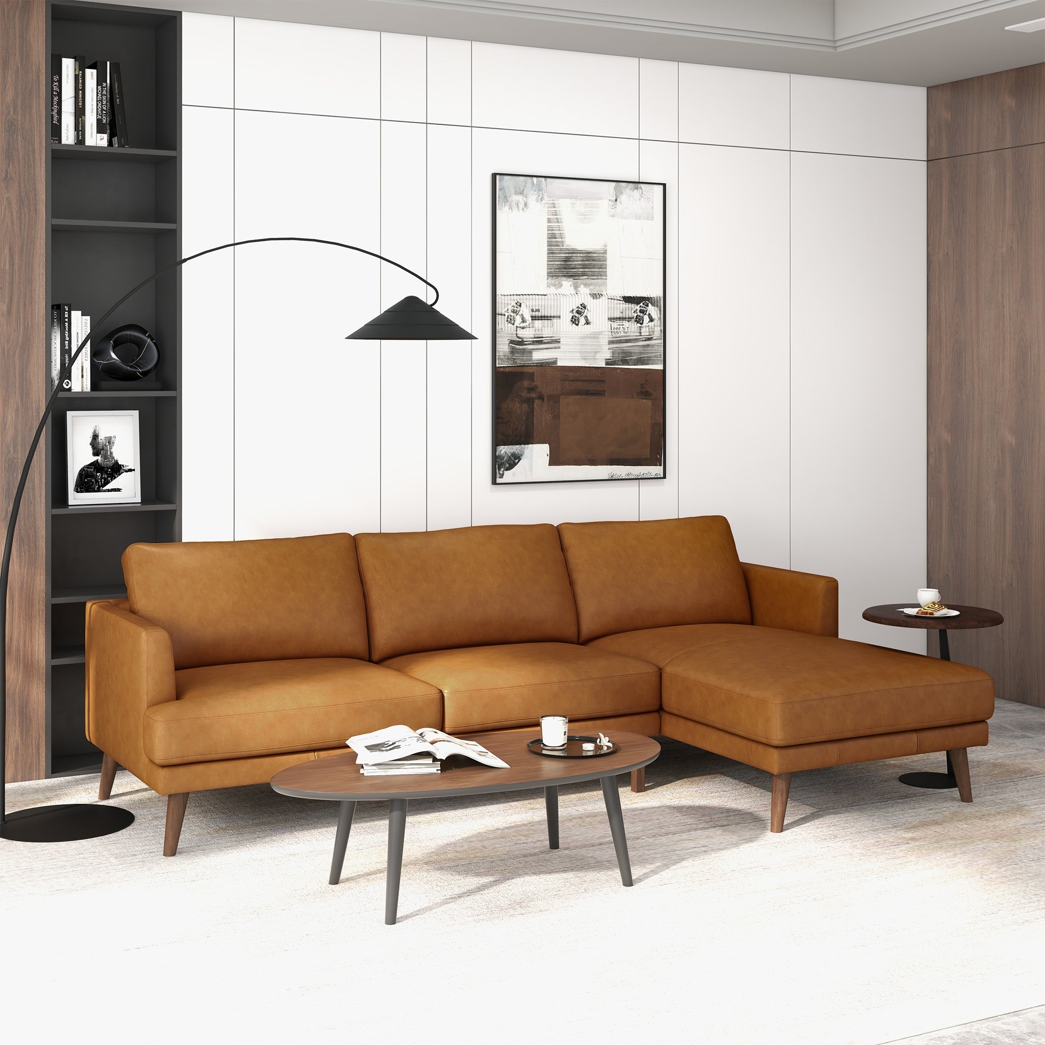 Lore Modern Genuine Tan Leather Right-Facing L-Shaped Sectional | Ashcroft Imports Furniture