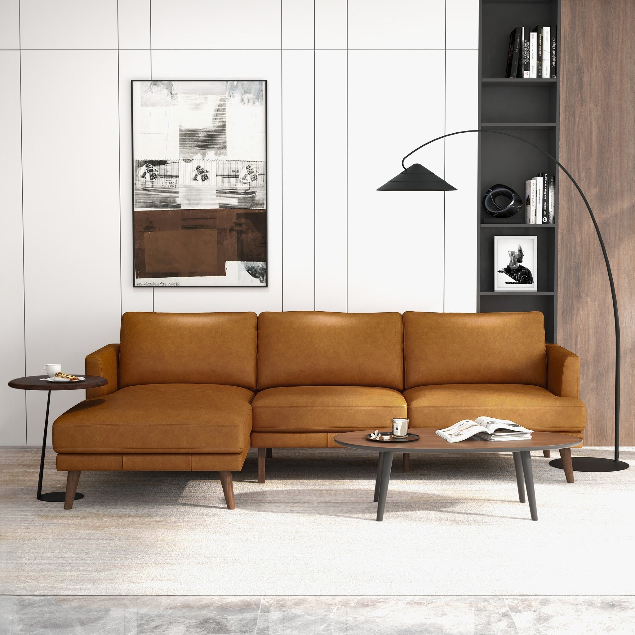 Lore Modern Genuine Tan Leather Left-Facing L-Shaped Sectional | Ashcroft Imports Furniture