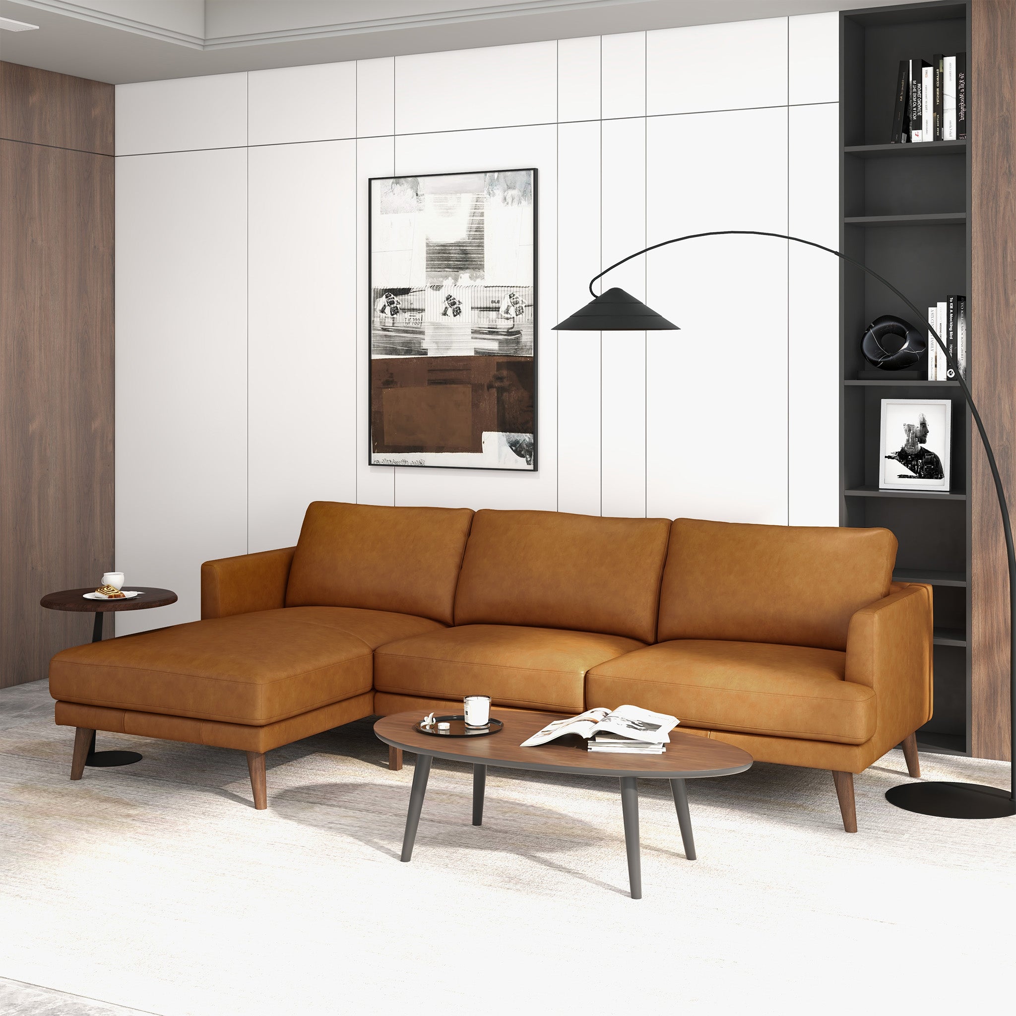 Lore Modern Genuine Tan Leather Left-Facing L-Shaped Sectional | Ashcroft Imports Furniture