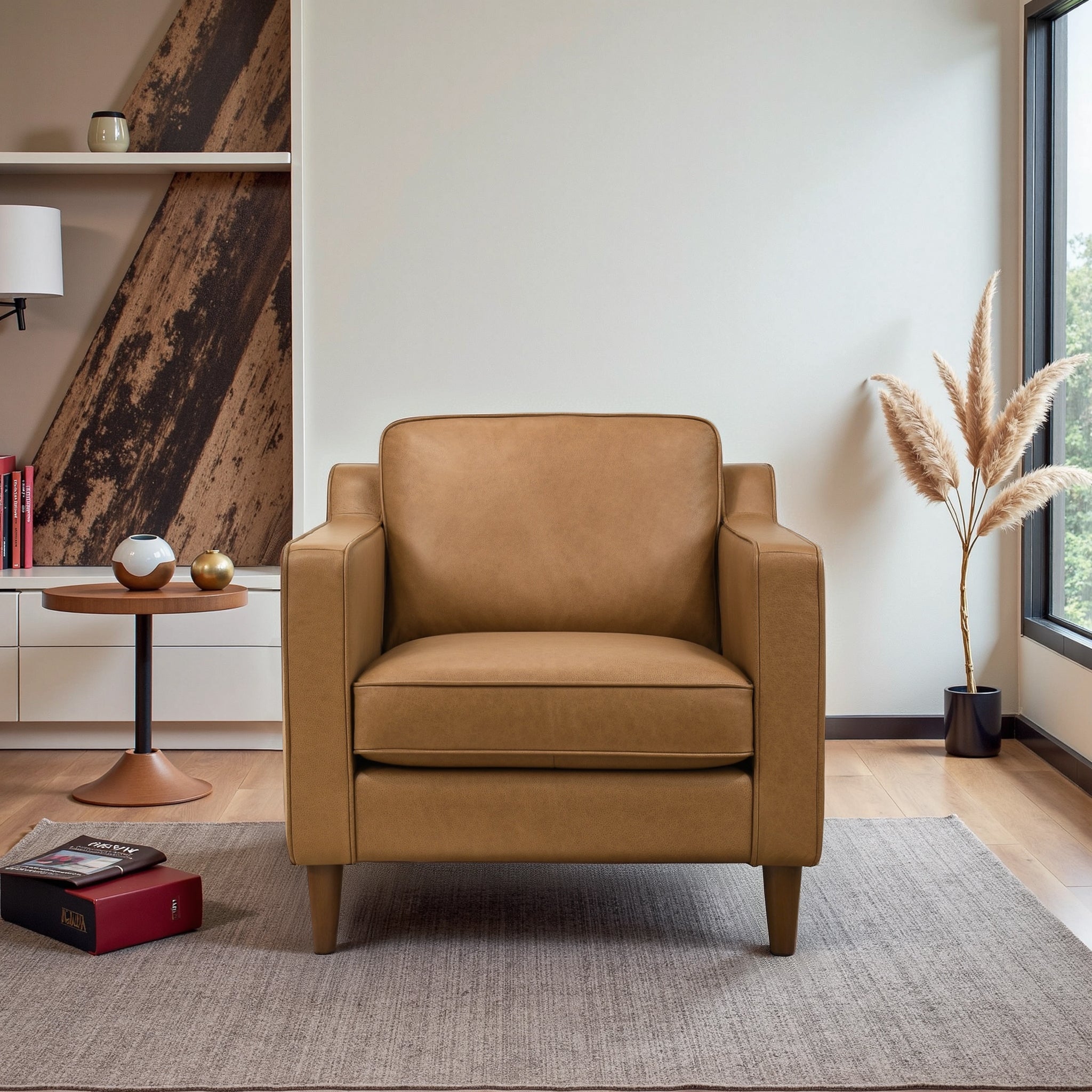 Cooper Stylish Top Grain Leather Lounge Chair with Solid Wood Legs - Ashcroft Furniture