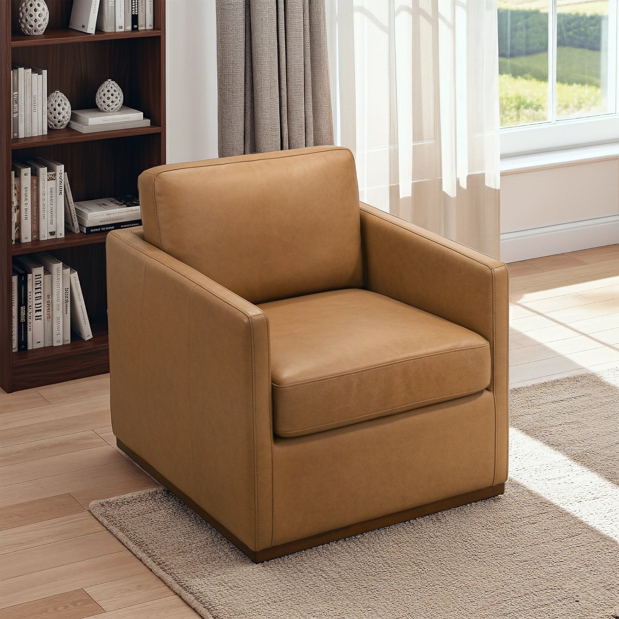 Darien Stylish 360° Swivel Chair with Top-Grain Buffalo Leather - Ashcroft Furniture