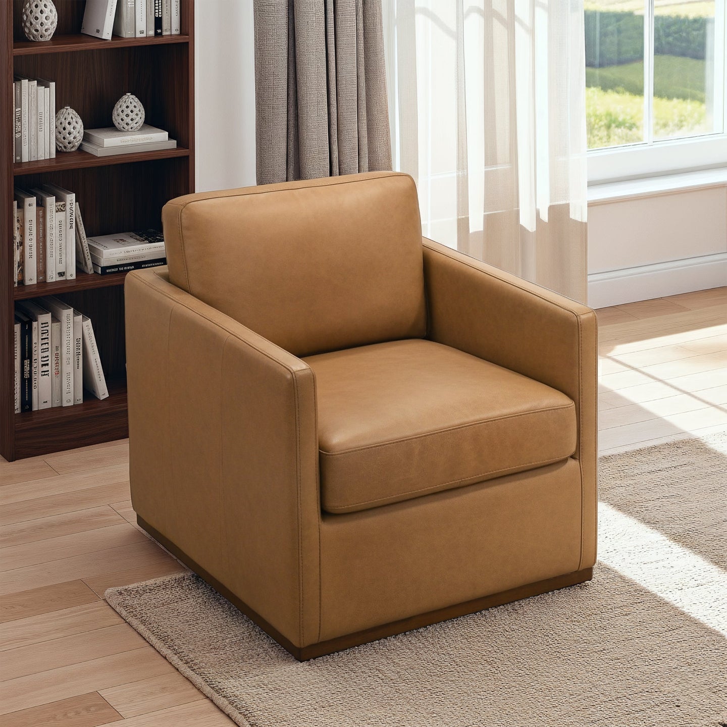 Darien Stylish 360° Swivel Chair with Top-Grain Buffalo Leather - Ashcroft Furniture