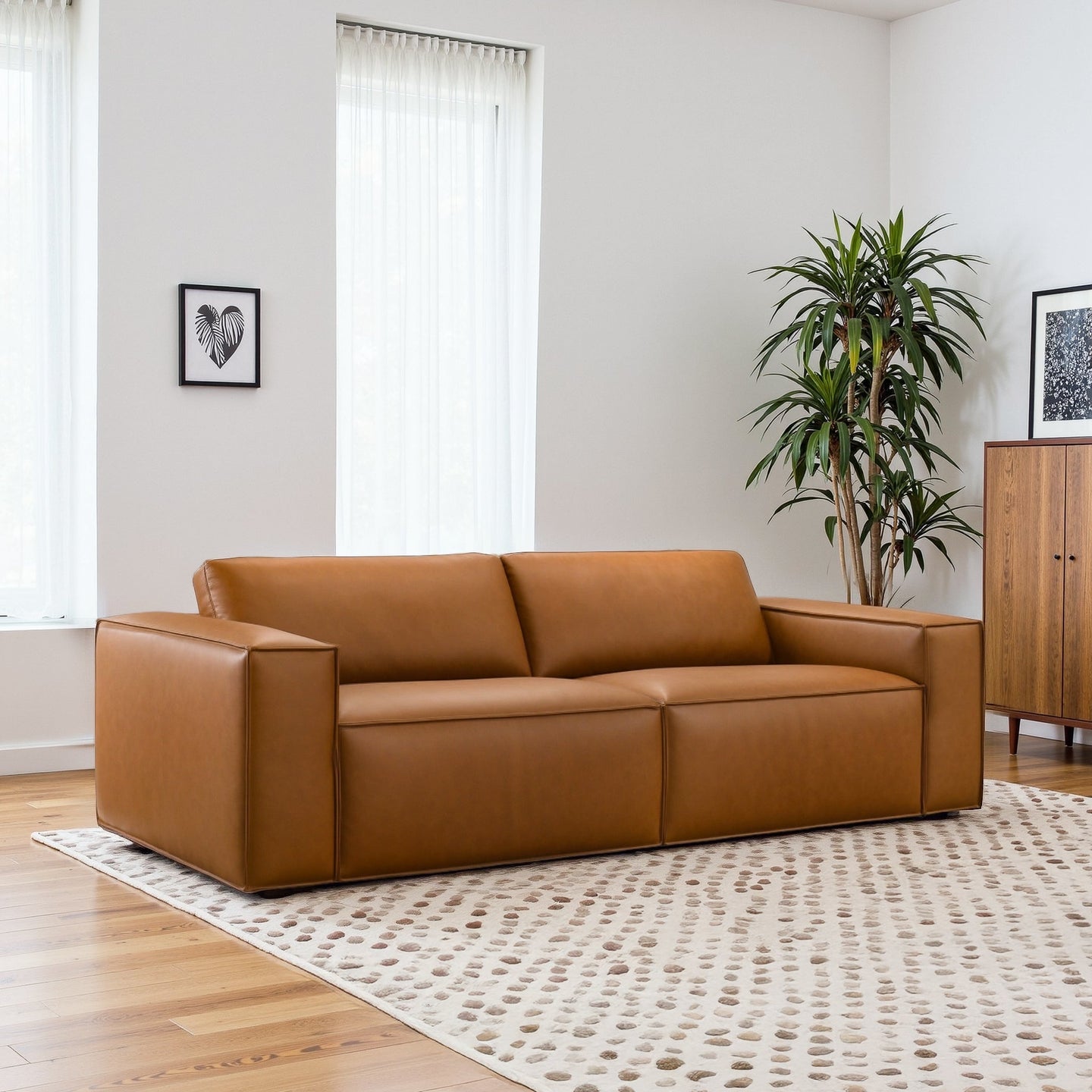 Uvalde Mid-Century Modern Vegan Leather Luxurious Sofa - Ashcroft Furniture