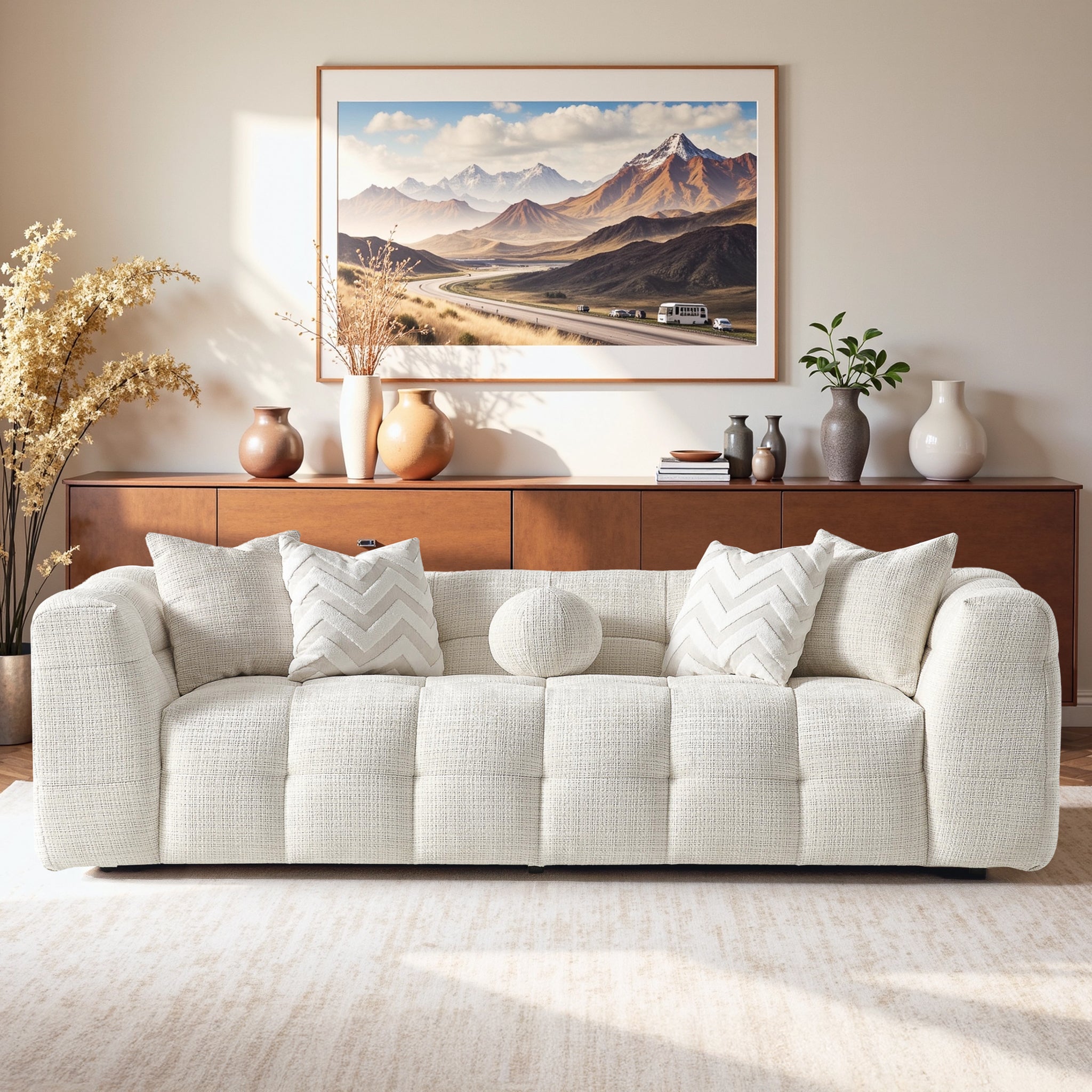 Alana Tufted Ivory Chenille Sofa - Ashcroft Furniture