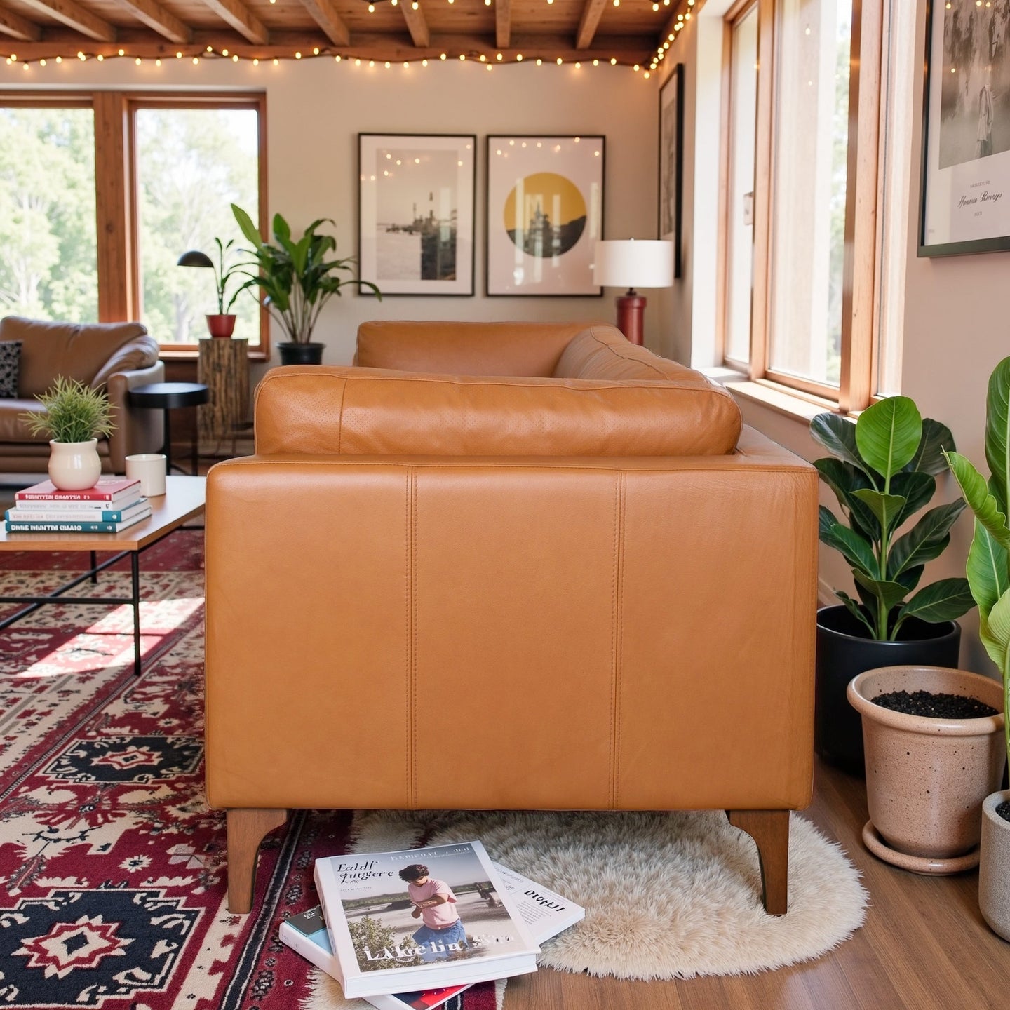 Bellrose Mid-Century Modern Genuine Leather Sofa
