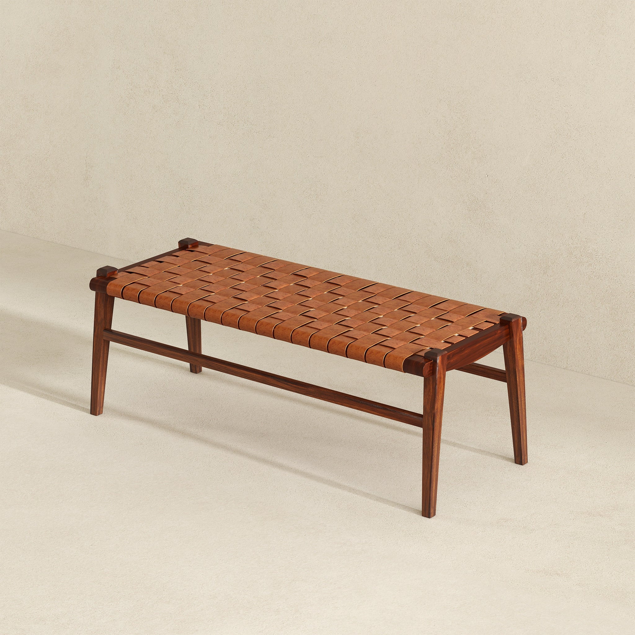 Cody Mid-Century Modern Tan Leather Bench - Ashcroft Furniture