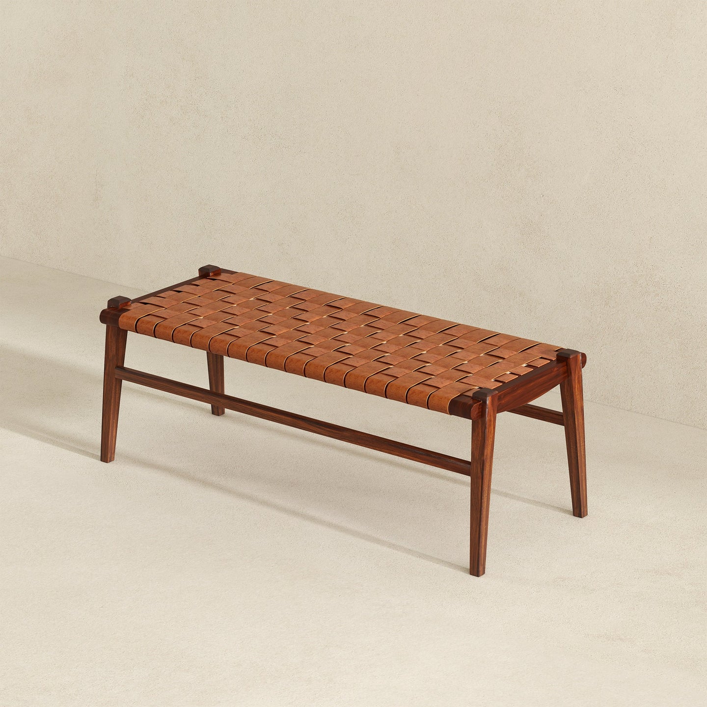 Cody Mid-Century Modern Tan Leather Bench - Ashcroft Furniture