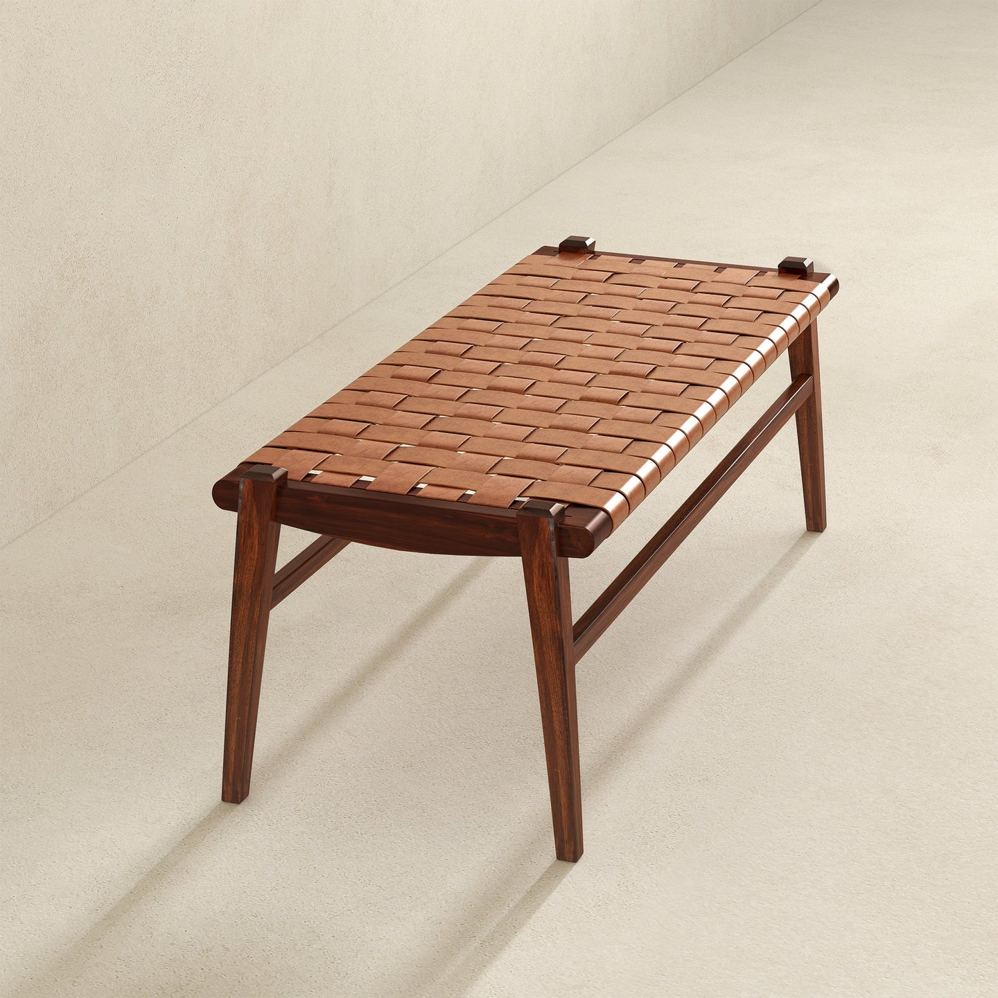 Cody Mid-Century Modern Tan Leather Bench - Ashcroft Furniture