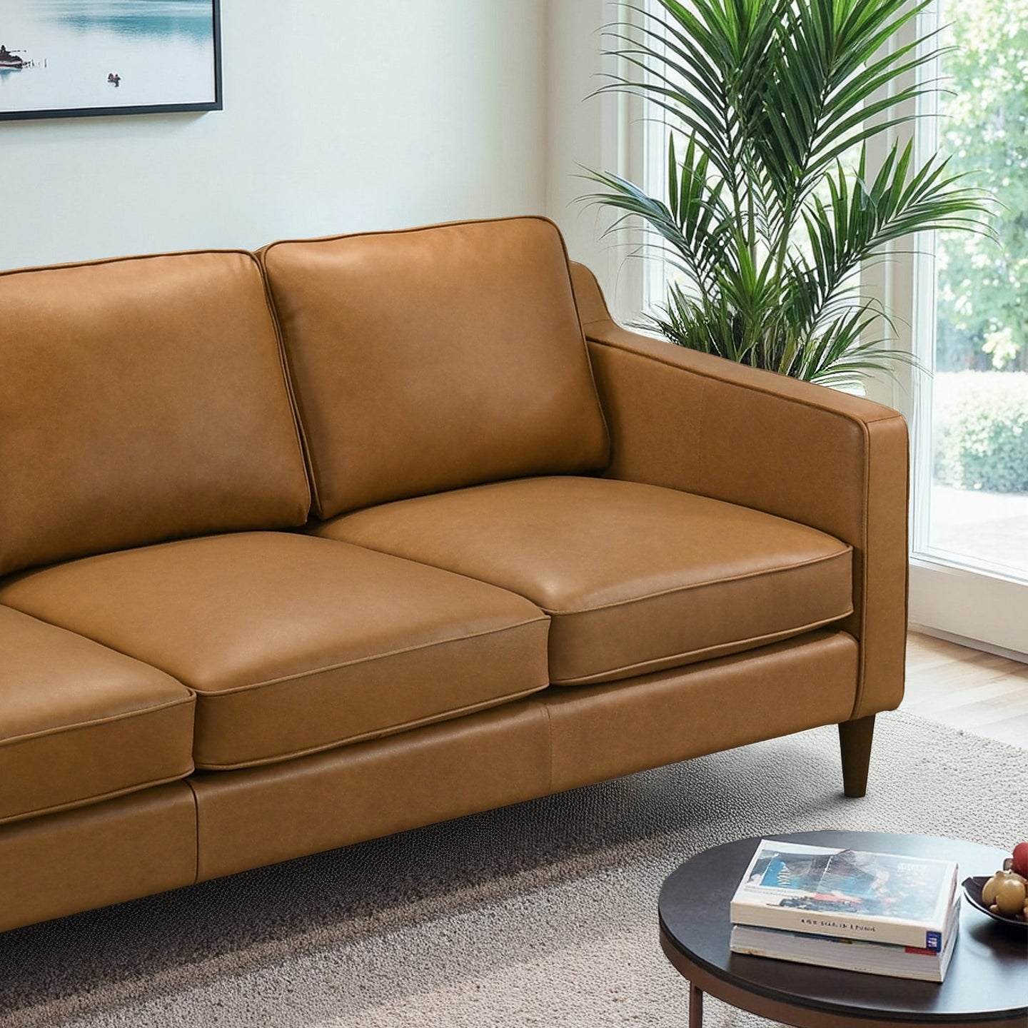 Cooper Mid-Century Modern Tan Genuine Leather Sofa - Ashcroft Imports Furniture