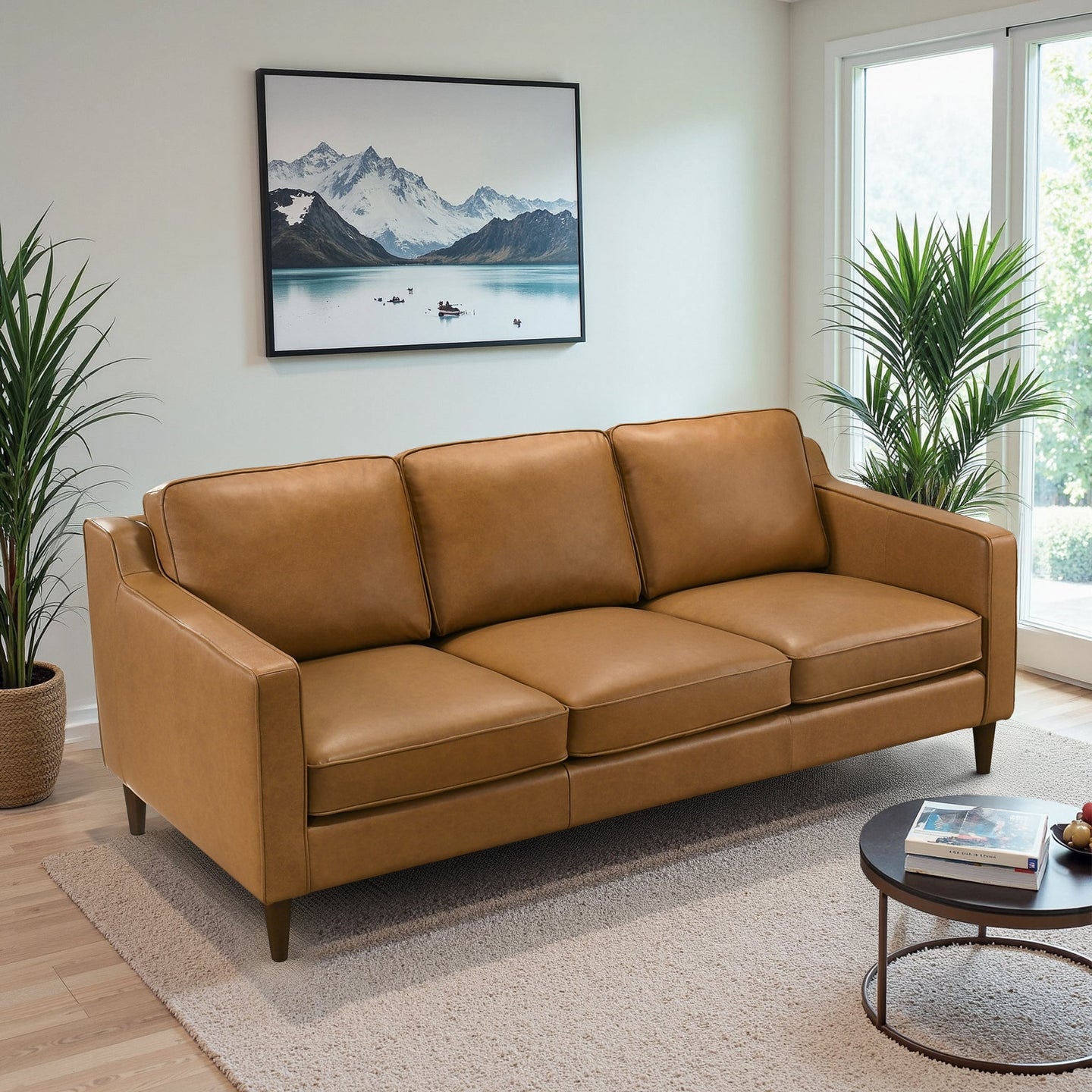 Cooper Mid-Century Modern Tan Genuine Leather Sofa - Ashcroft Imports Furniture