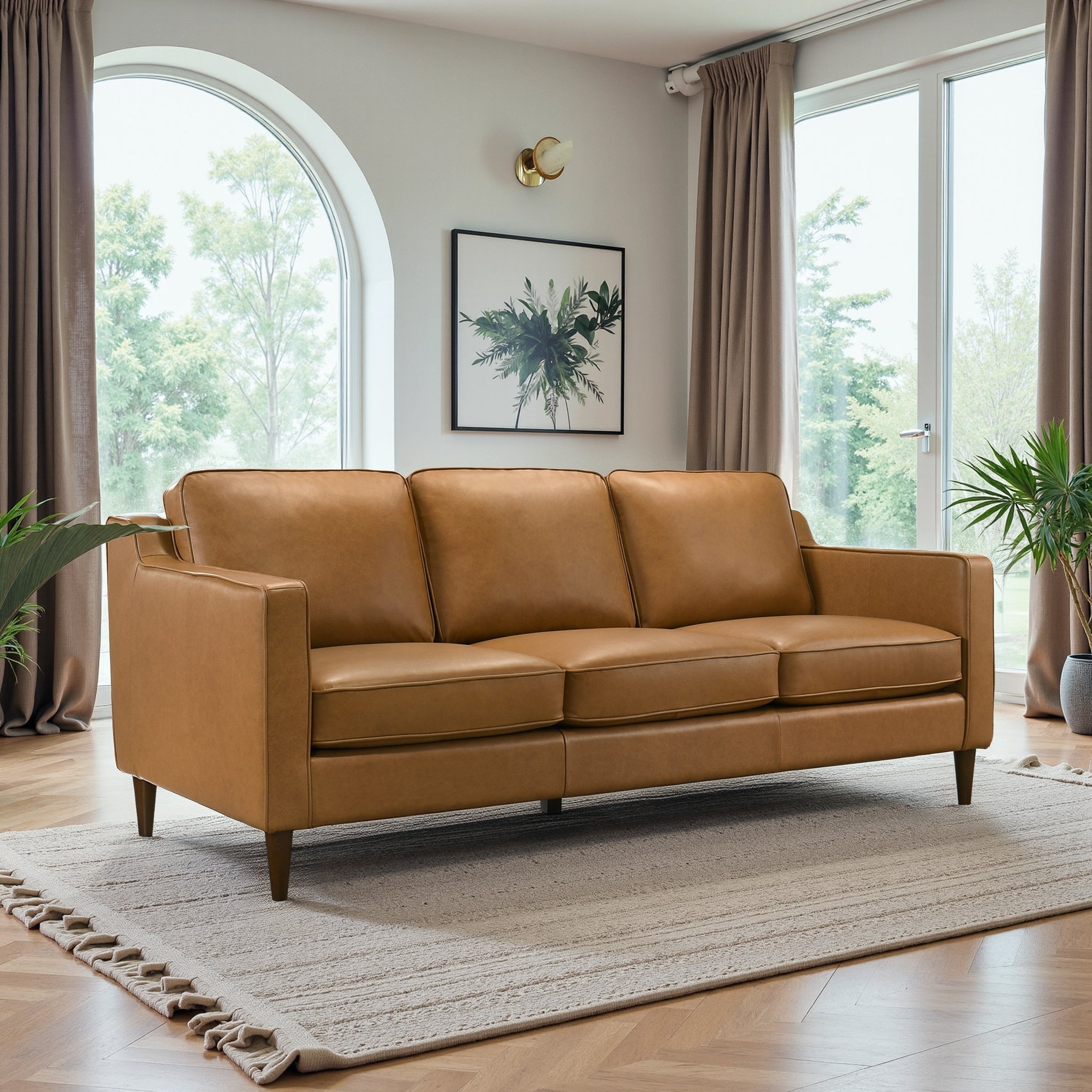 Cooper Mid-Century Modern Tan Genuine Leather Sofa - Ashcroft Imports Furniture