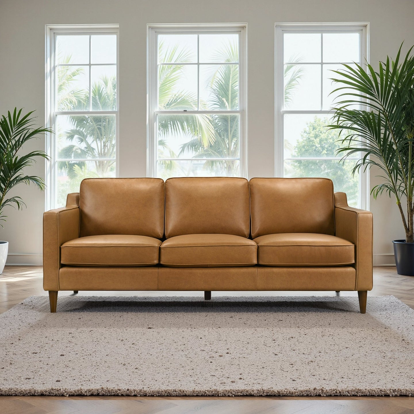 Cooper Mid-Century Modern Tan Genuine Leather Sofa - Ashcroft Imports Furniture