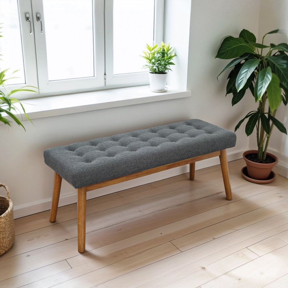Delilah Mid-Century Modern Button-Tufted Upholstered Bench | Ashcroft Furniture