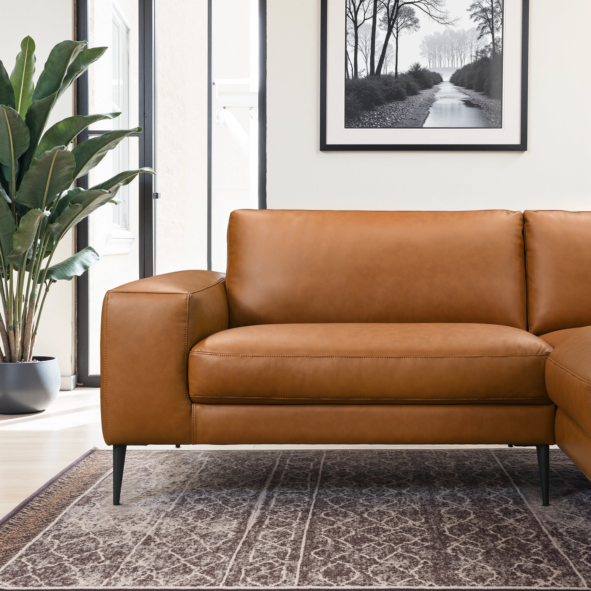 Easley Mid Century Modern Vegan Leather Wide-Arm Sofa - Ashcroft Furniture