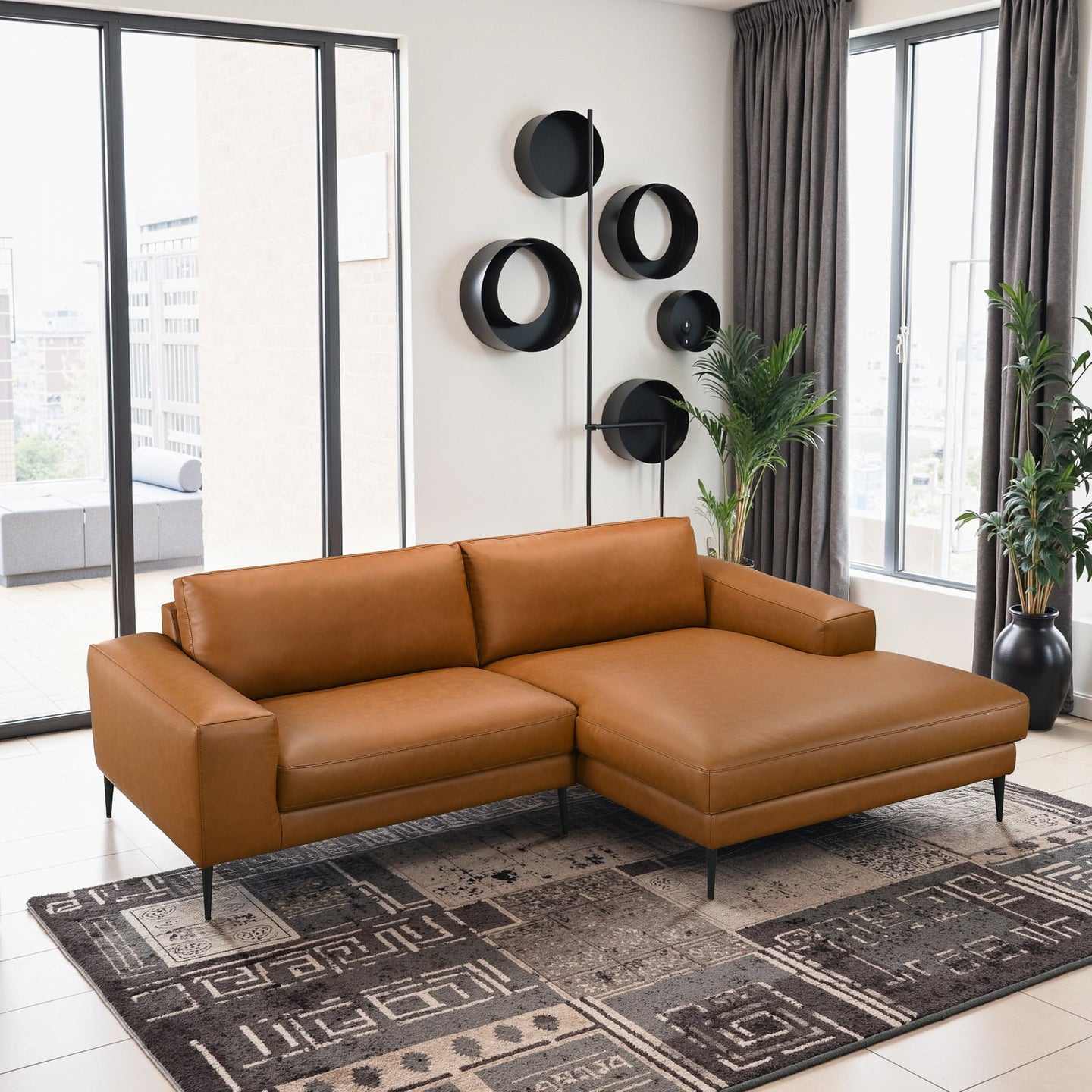 Easley Mid Century Modern Vegan Leather Wide-Arm Sofa - Ashcroft Furniture