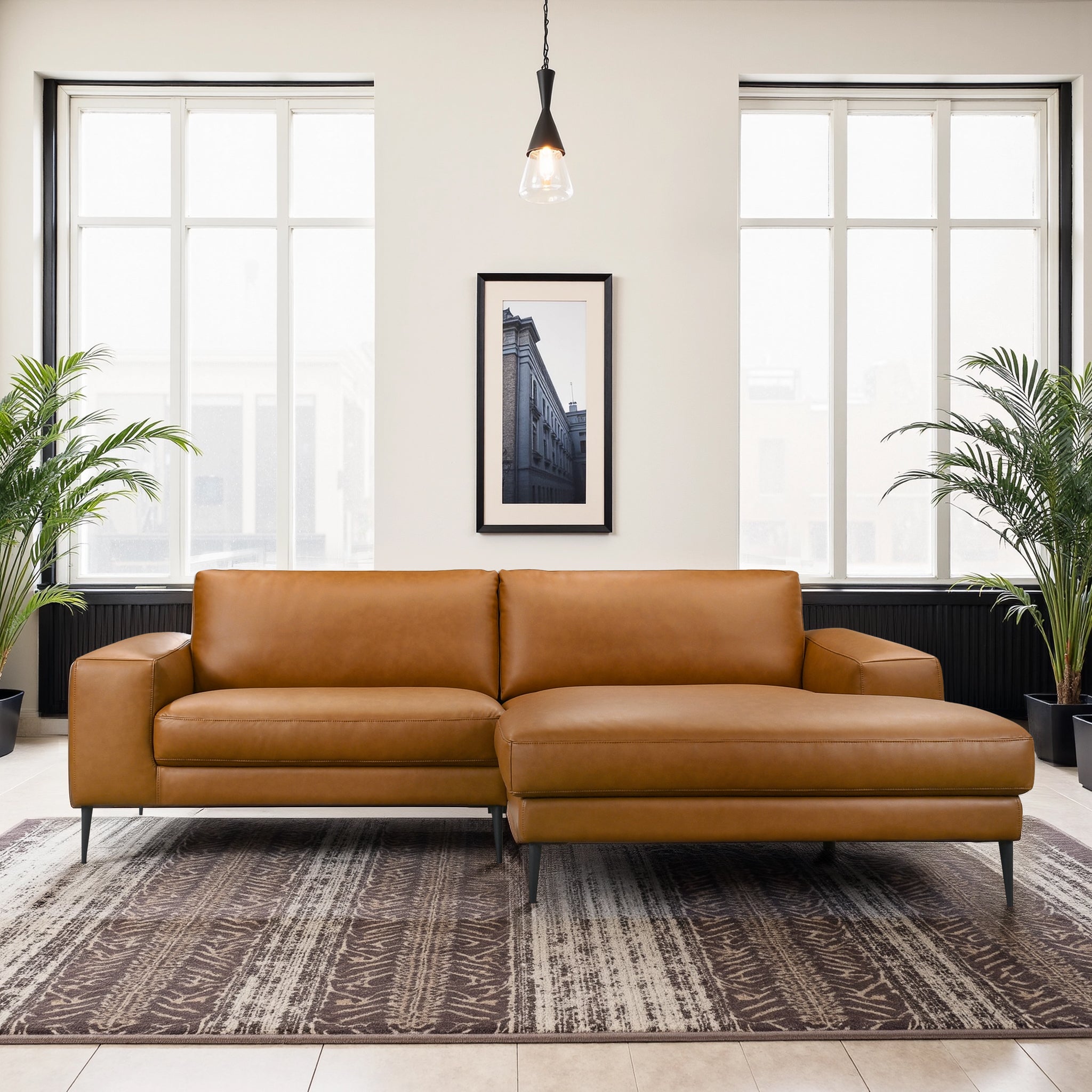 Easley Mid Century Modern Vegan Leather Wide-Arm Sofa - Ashcroft Furniture