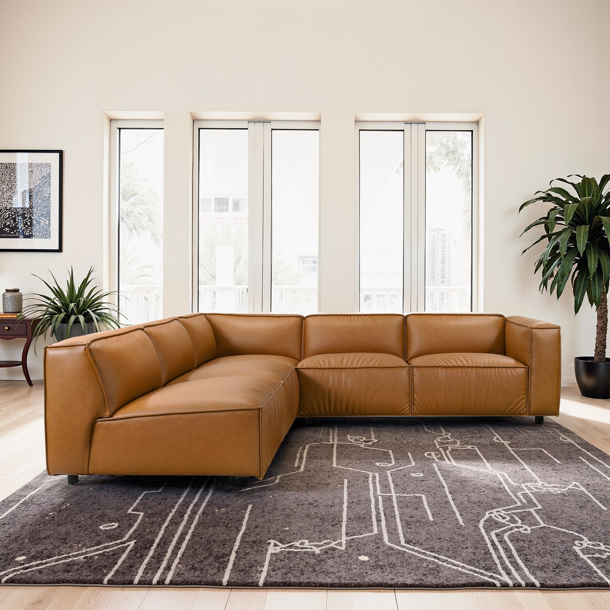 Findlay Mid Century Modern Vegan Leather Corner Sectional Sofa - Ashcroft Furniture