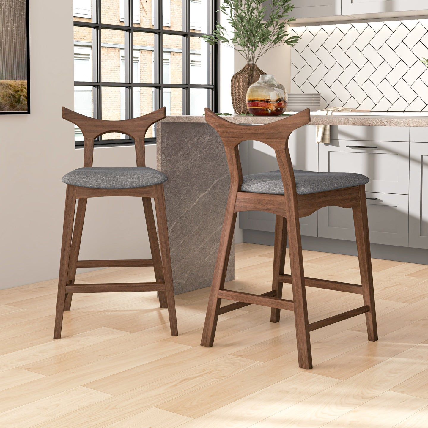 Hester Mid-Century Modern Set of Two Solid Wood Bar/Counter Chair - Ashcroft Imports Furniture