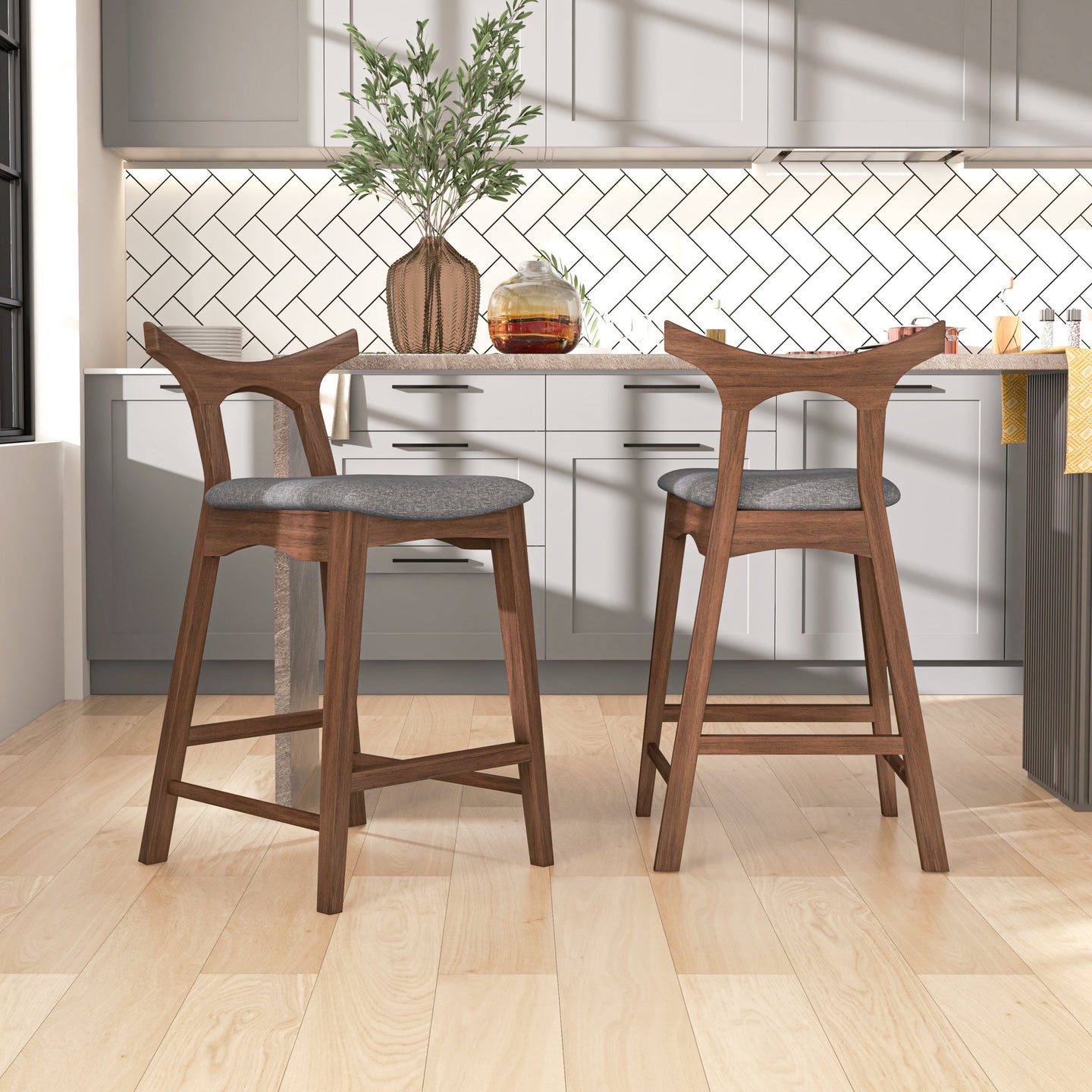 Hester Mid-Century Modern Set of Two Solid Wood Bar/Counter Chair - Ashcroft Imports Furniture
