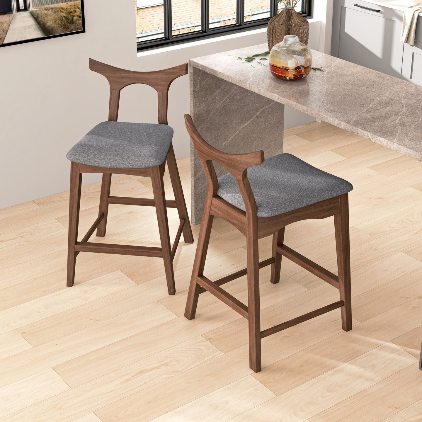 Hester Mid-Century Modern Set of Two Solid Wood Bar/Counter Chair - Ashcroft Imports Furniture