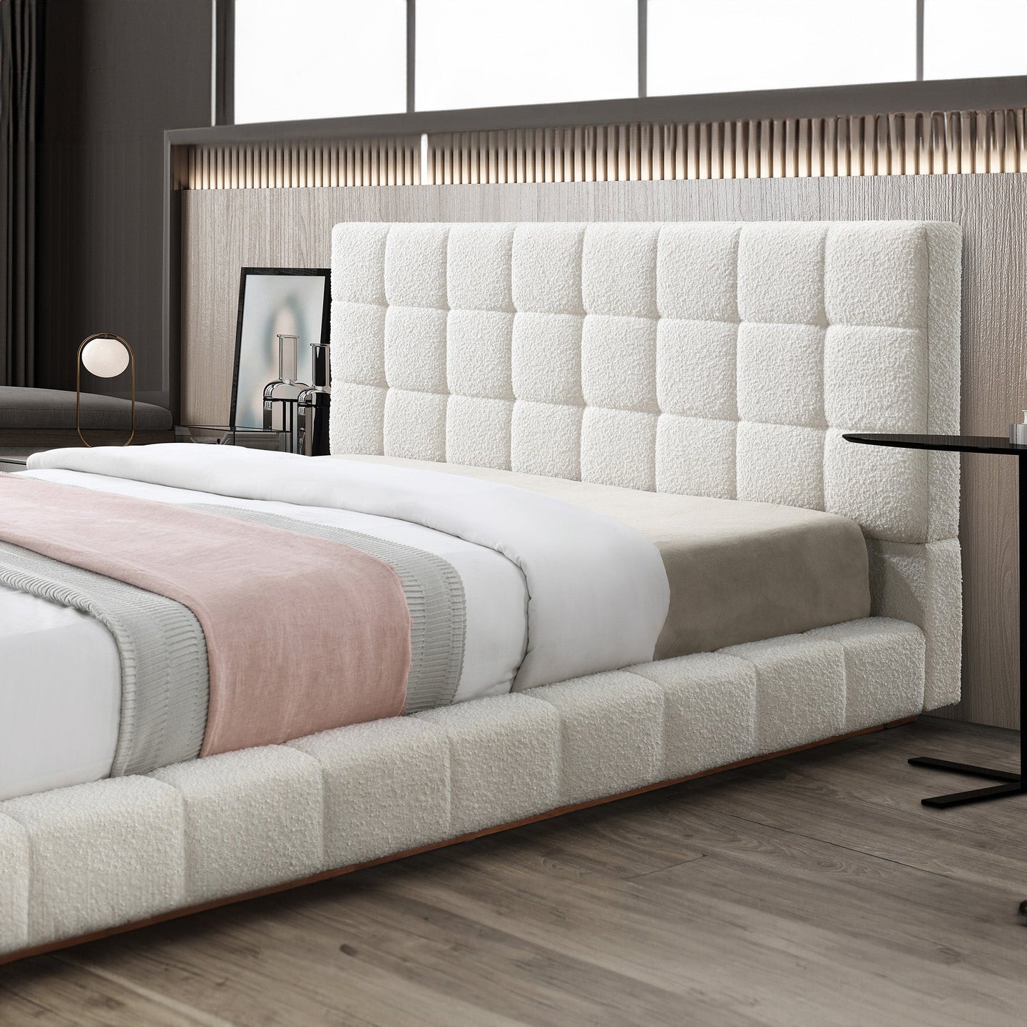 Hudson Fully Boucle Upholstered Platform Bed - Ashcroft Furniture