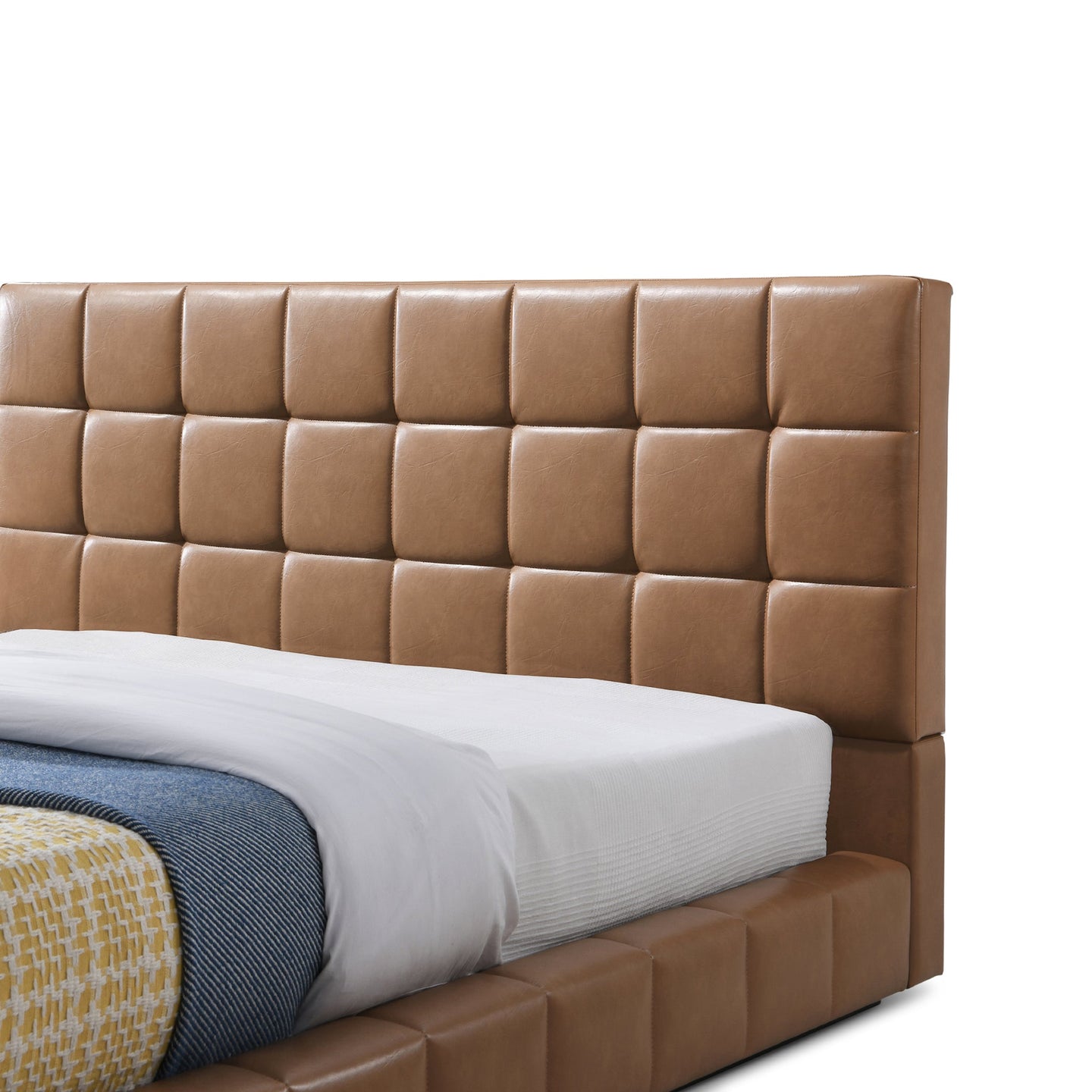 Hudson Tan Vegan Leather Upholstered King Platform Bed - Ashcroft Furniture