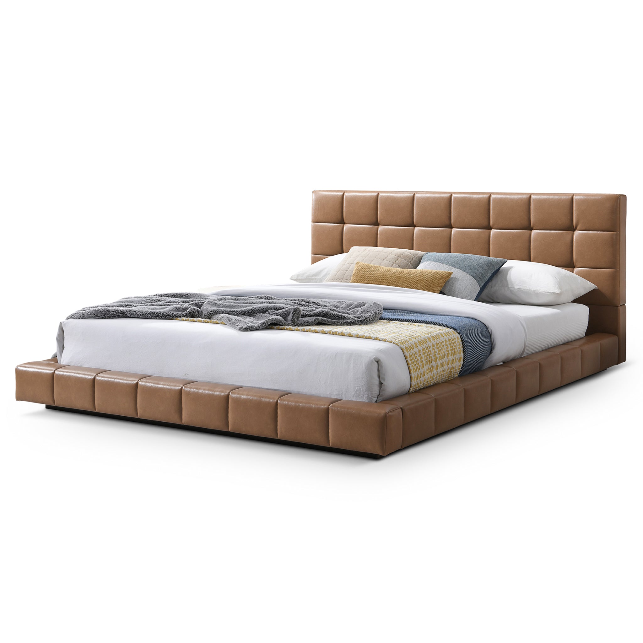 Hudson Tan Vegan Leather Upholstered King Platform Bed - Ashcroft Furniture