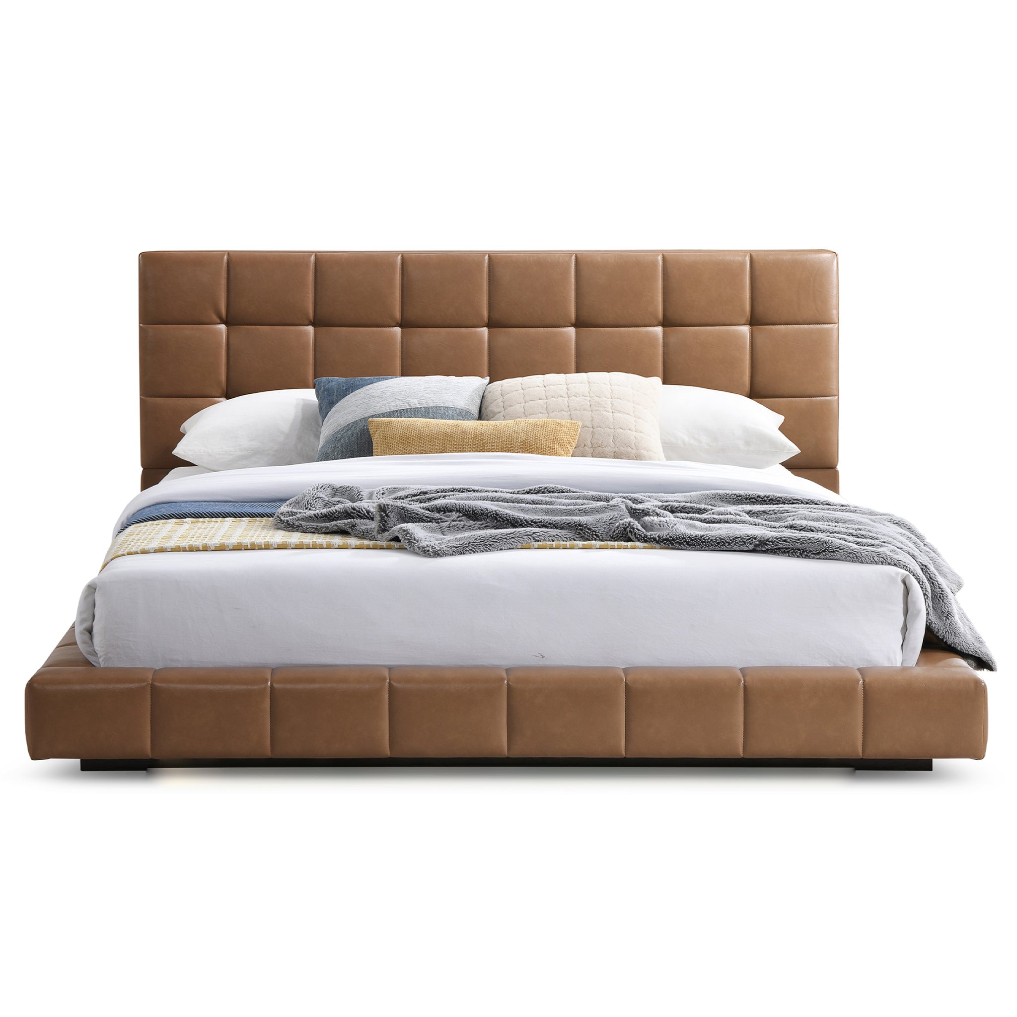 Hudson Tan Vegan Leather Upholstered King Platform Bed - Ashcroft Furniture