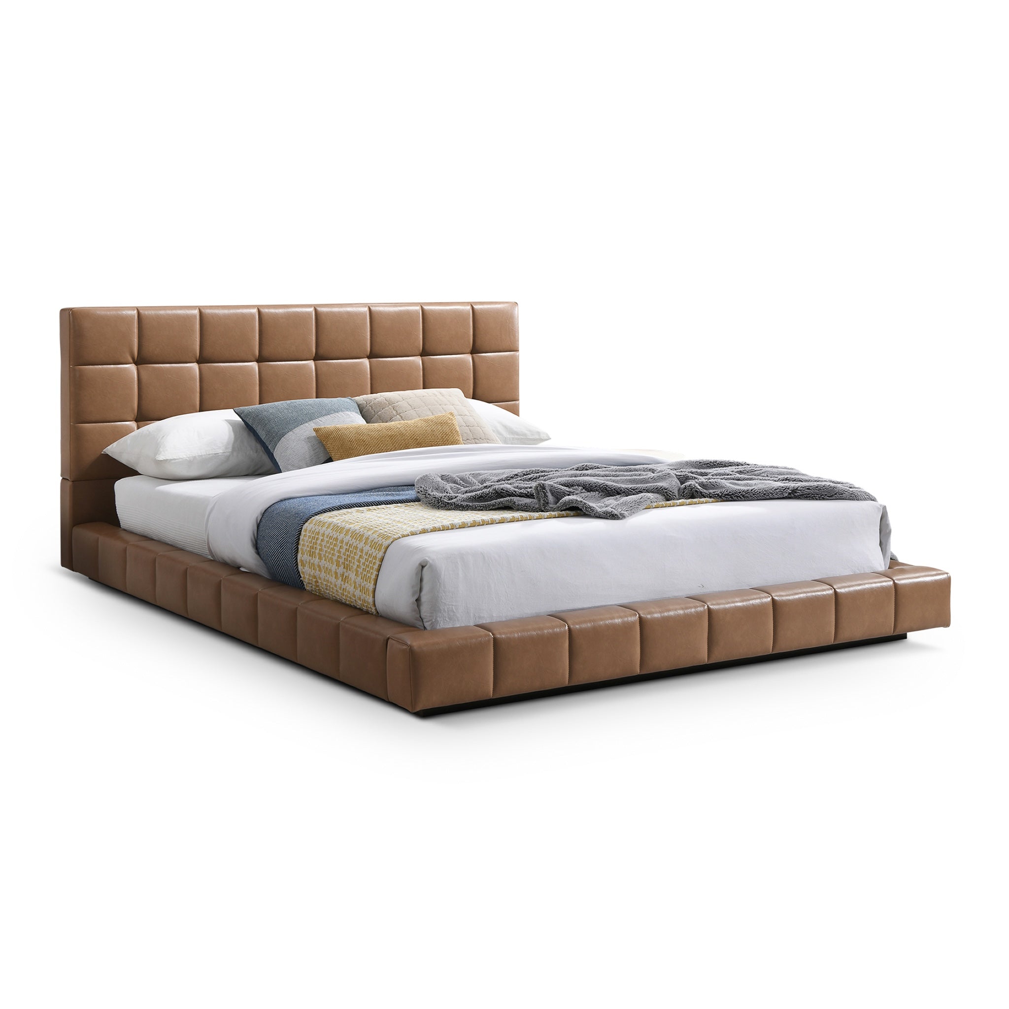 Hudson Tan Vegan Leather Upholstered Queen Platform Bed - Ashcroft Furniture