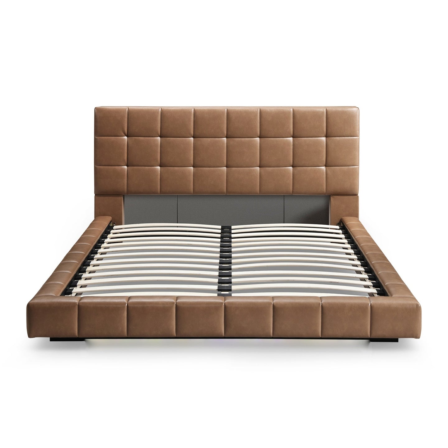 Hudson Tan Vegan Leather Upholstered Queen Platform Bed - Ashcroft Furniture