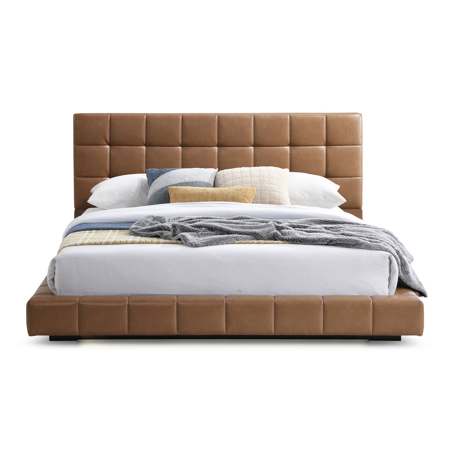 Hudson Tan Vegan Leather Upholstered Queen Platform Bed - Ashcroft Furniture