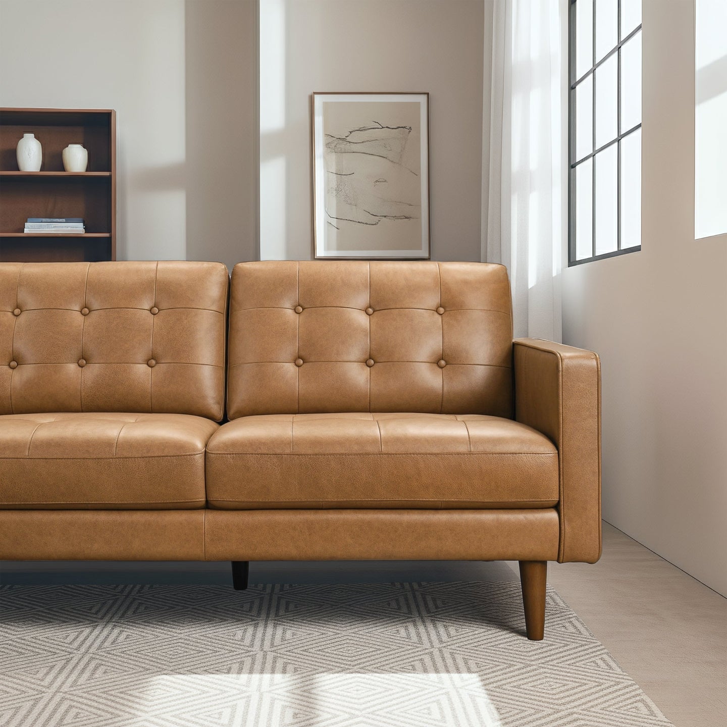 Lucco Top-Grain Leather Sectional Sofa & Chaise with Solid Wood Legs - Ashcroft Furniture