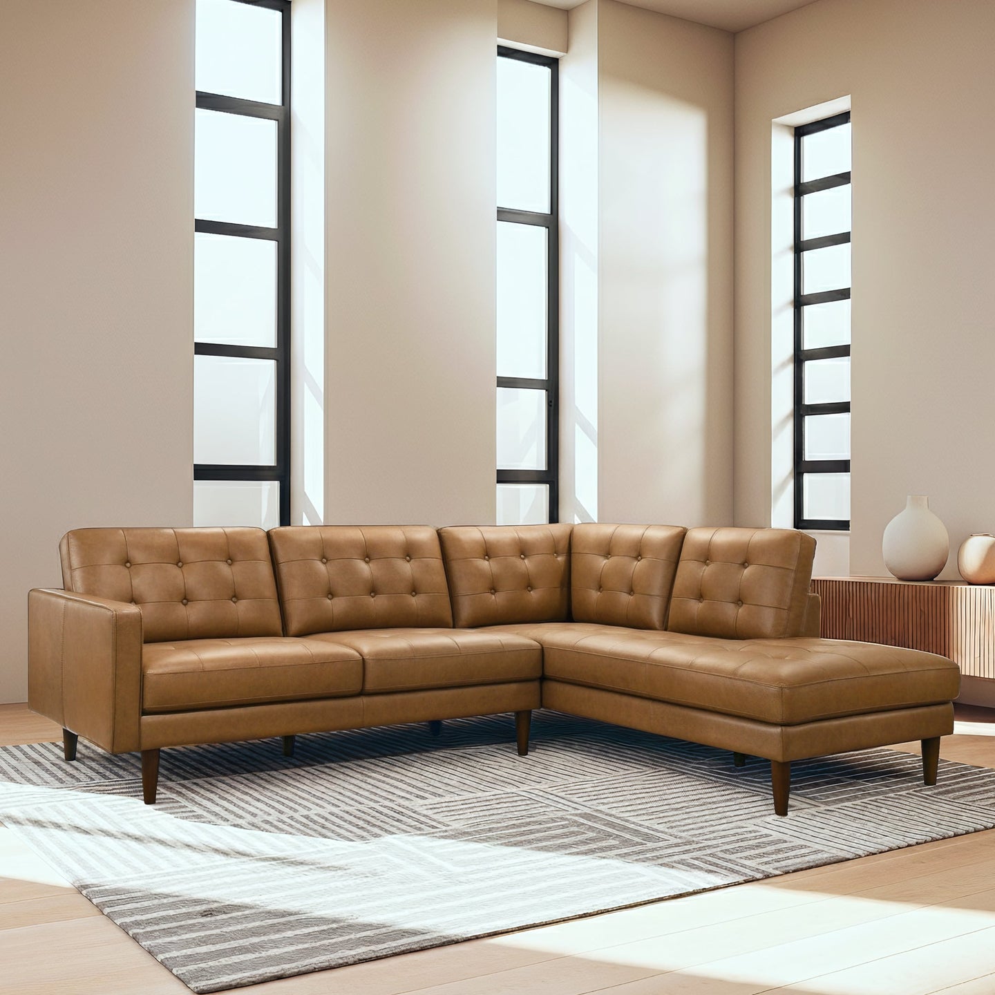 Lucco Top-Grain Leather Sectional Sofa & Chaise with Solid Wood Legs - Ashcroft Furniture