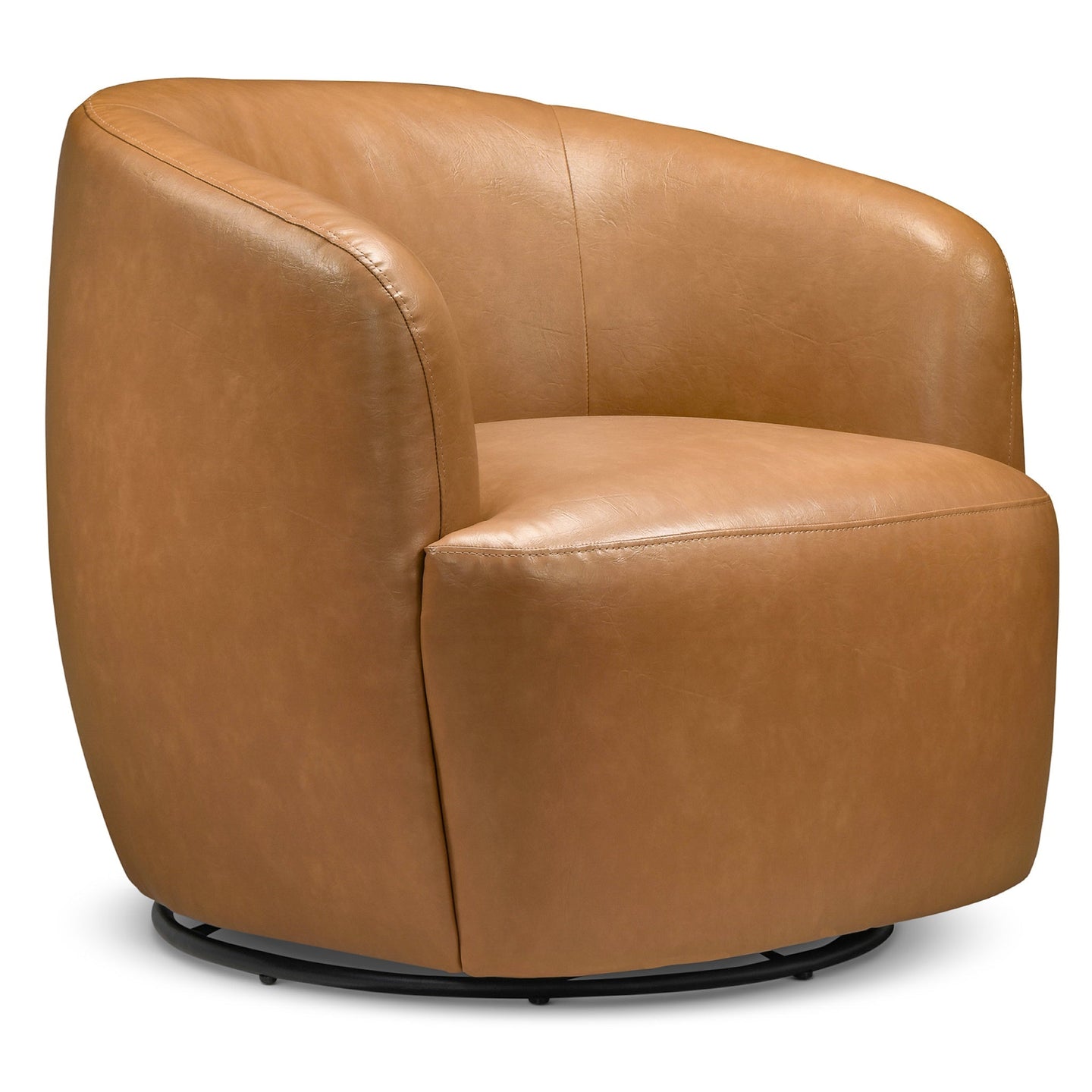 Mina 32" W Tan Vegan Leather Upholstered Swivel Barrel Chair - Ashcroft Furniture
