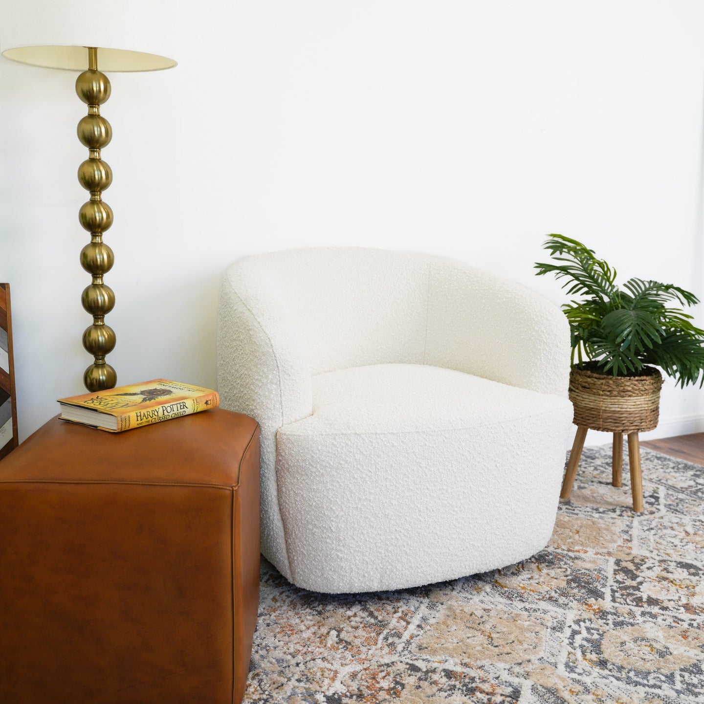 Mina White Boucle Swivel Chair - Ashcroft Furniture