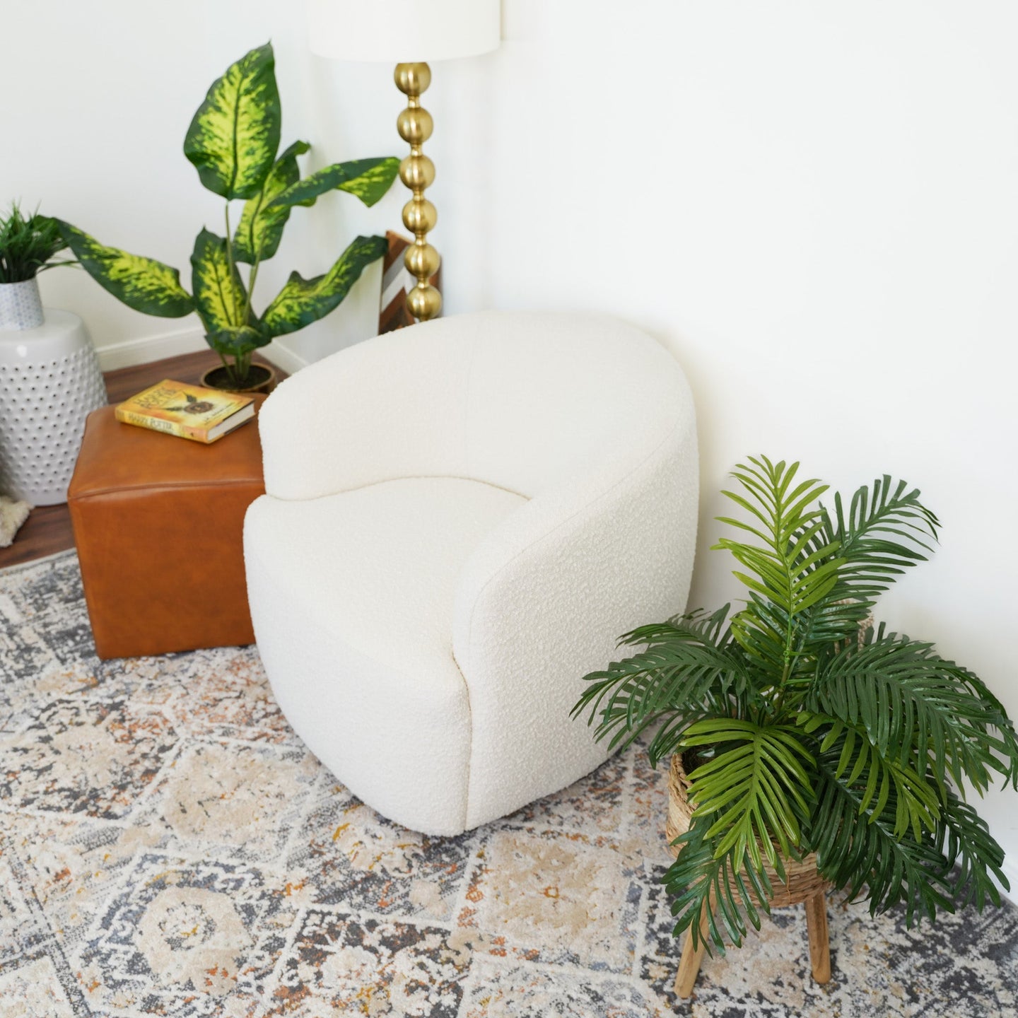 Mina White Boucle Swivel Chair - Ashcroft Furniture