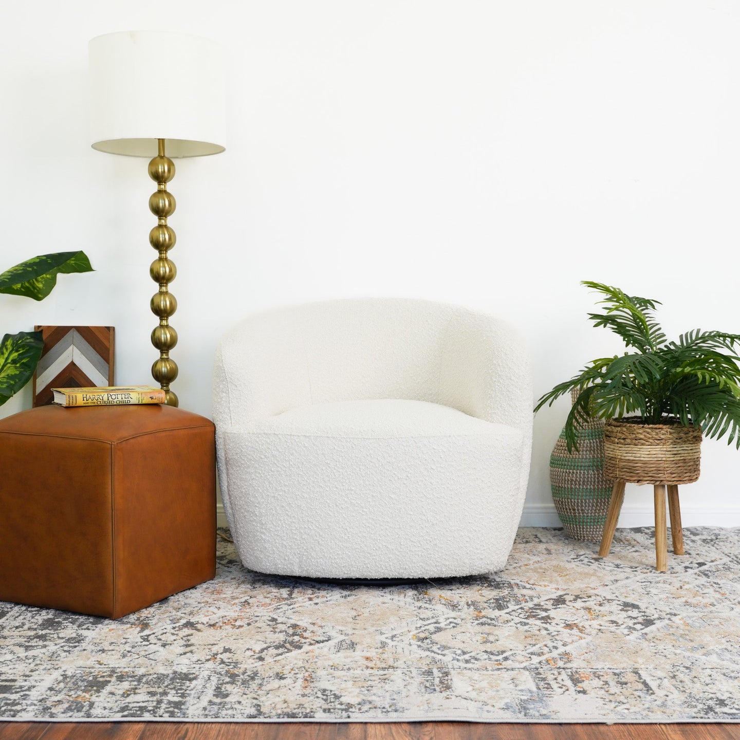 Mina White Boucle Swivel Chair - Ashcroft Furniture