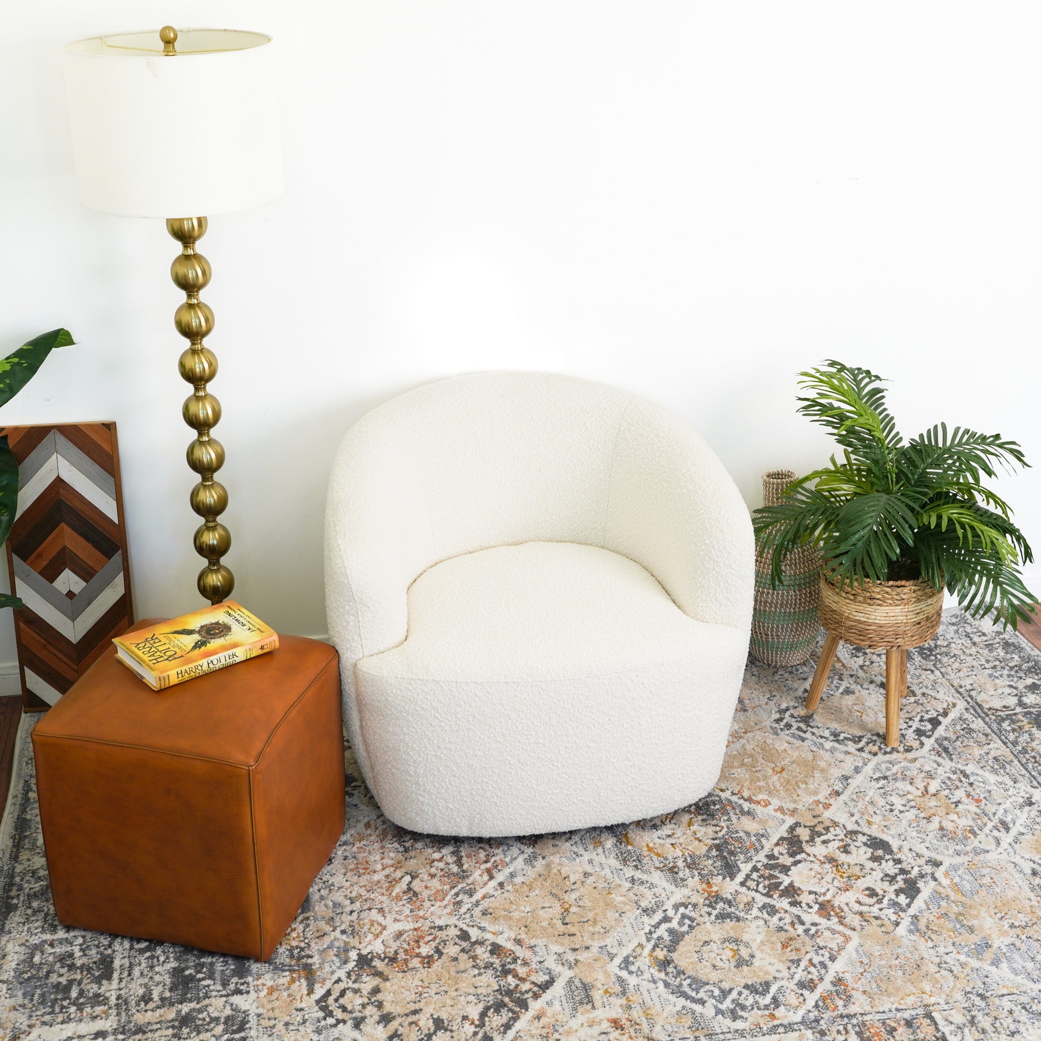 Mina White Boucle Swivel Chair - Ashcroft Furniture