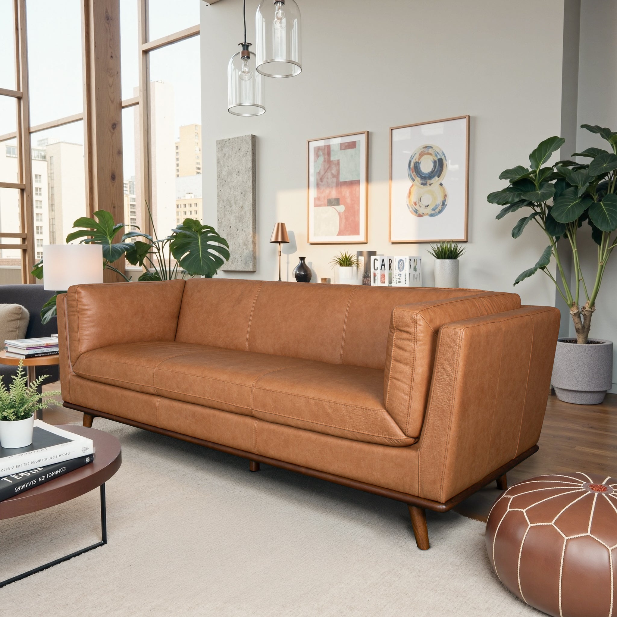 Phoenix Mid-Century Modern Sofa in Breathable Top Grain Leather - Ashcroft Furniture