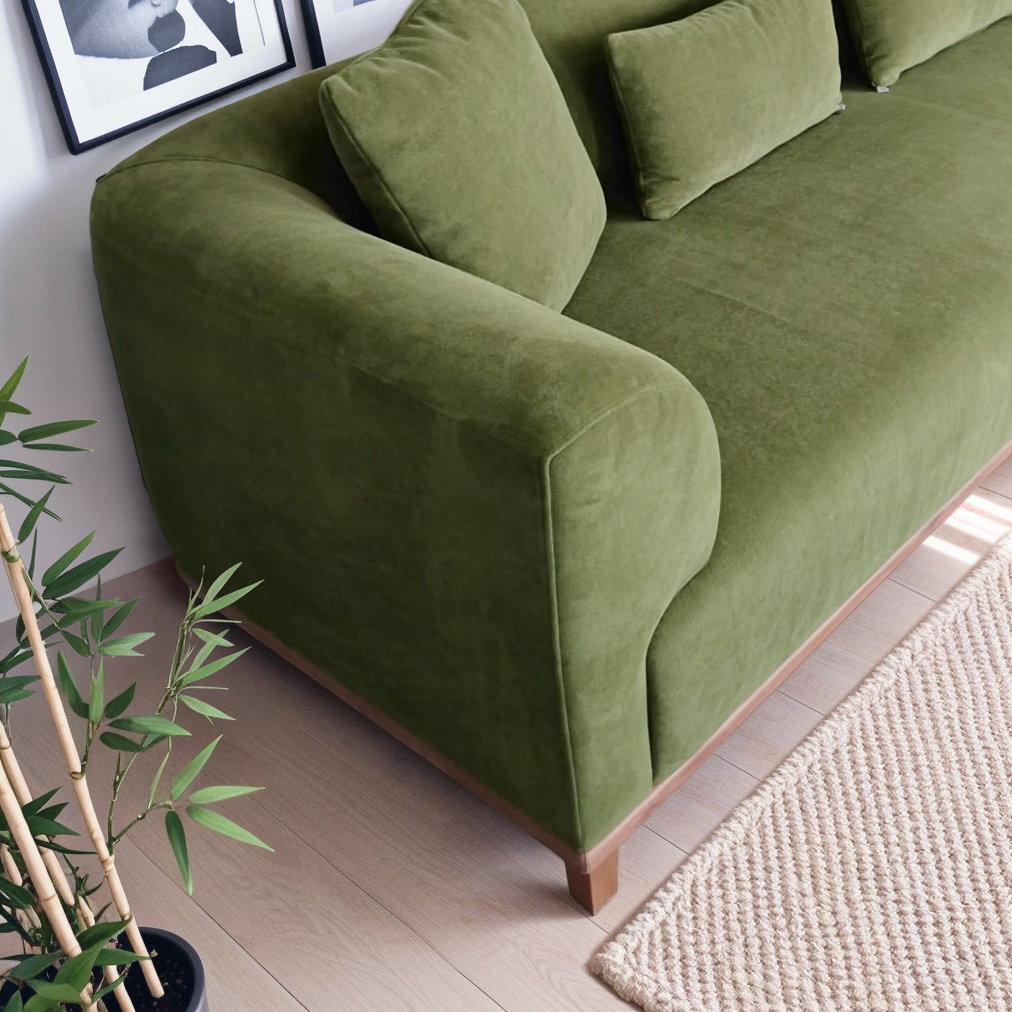 Richardson Modern Velvet Upholstered Sofa with Solid Wood Legs & Loose Pillows - Ashcroft Imports Furniture