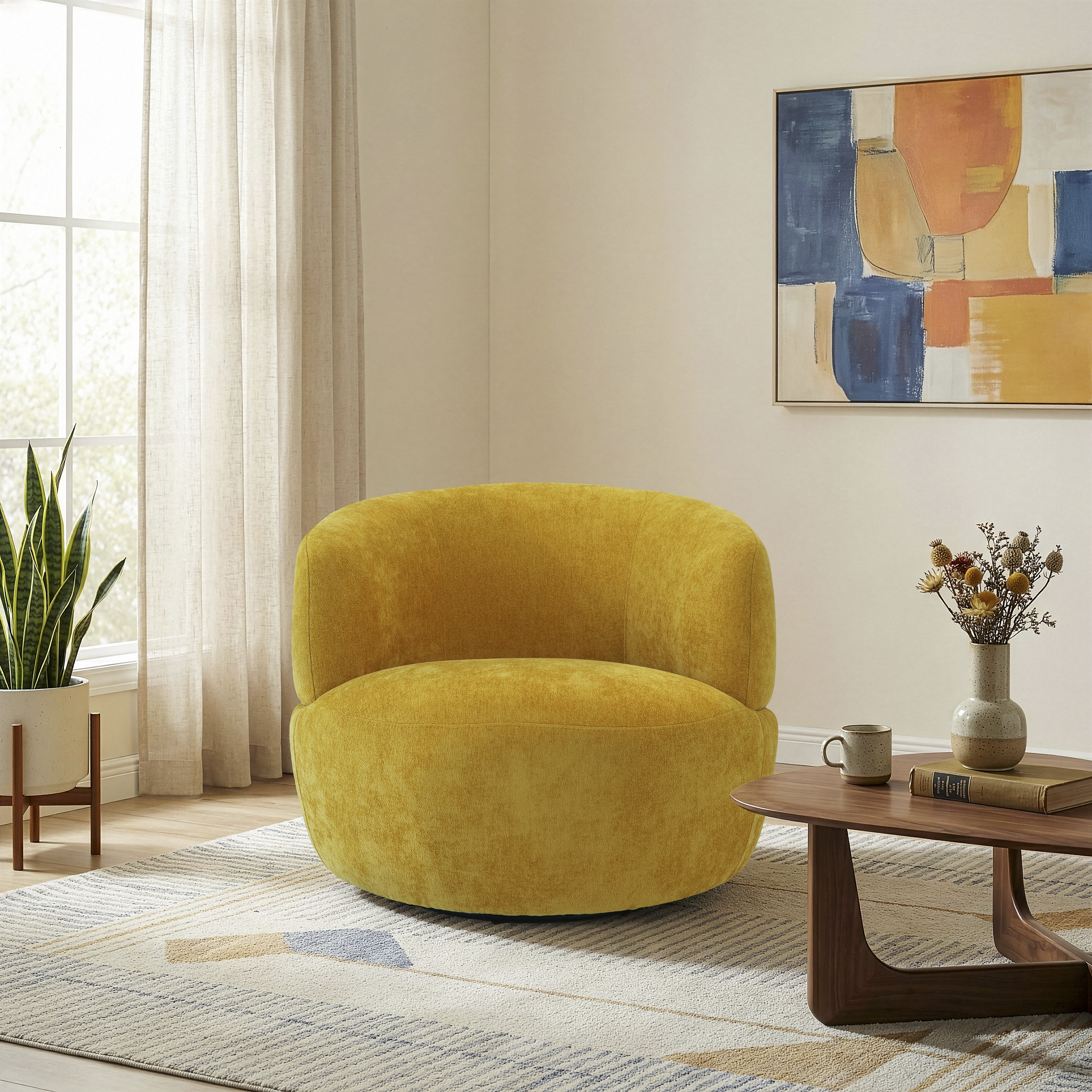 Thornton Chenille Upholstered Swivel Barrel Chair with Foam-Padded Support | Ashcroft Imports Furniture