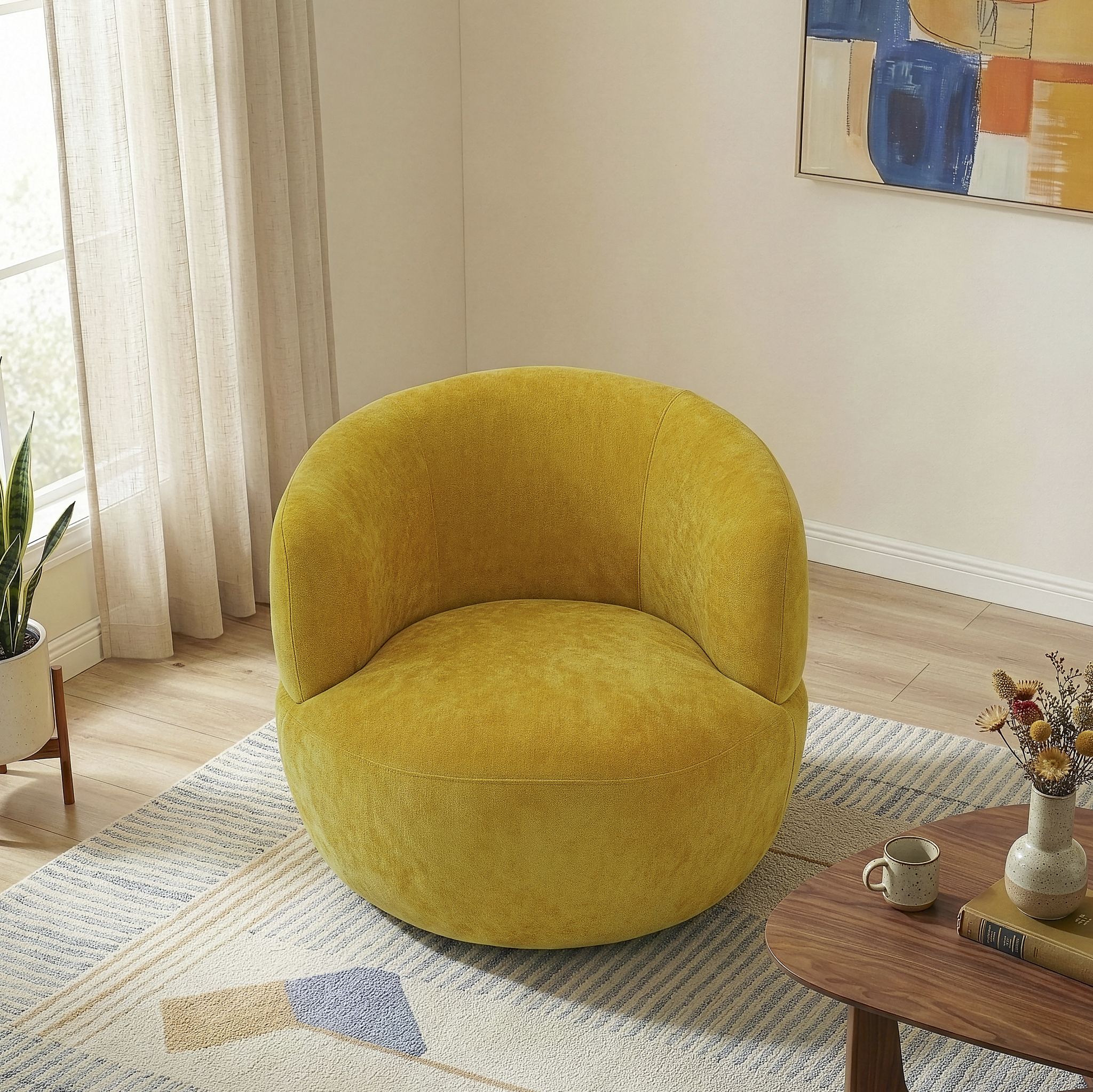 Thornton Chenille Upholstered Swivel Barrel Chair with Foam-Padded Support | Ashcroft Imports Furniture