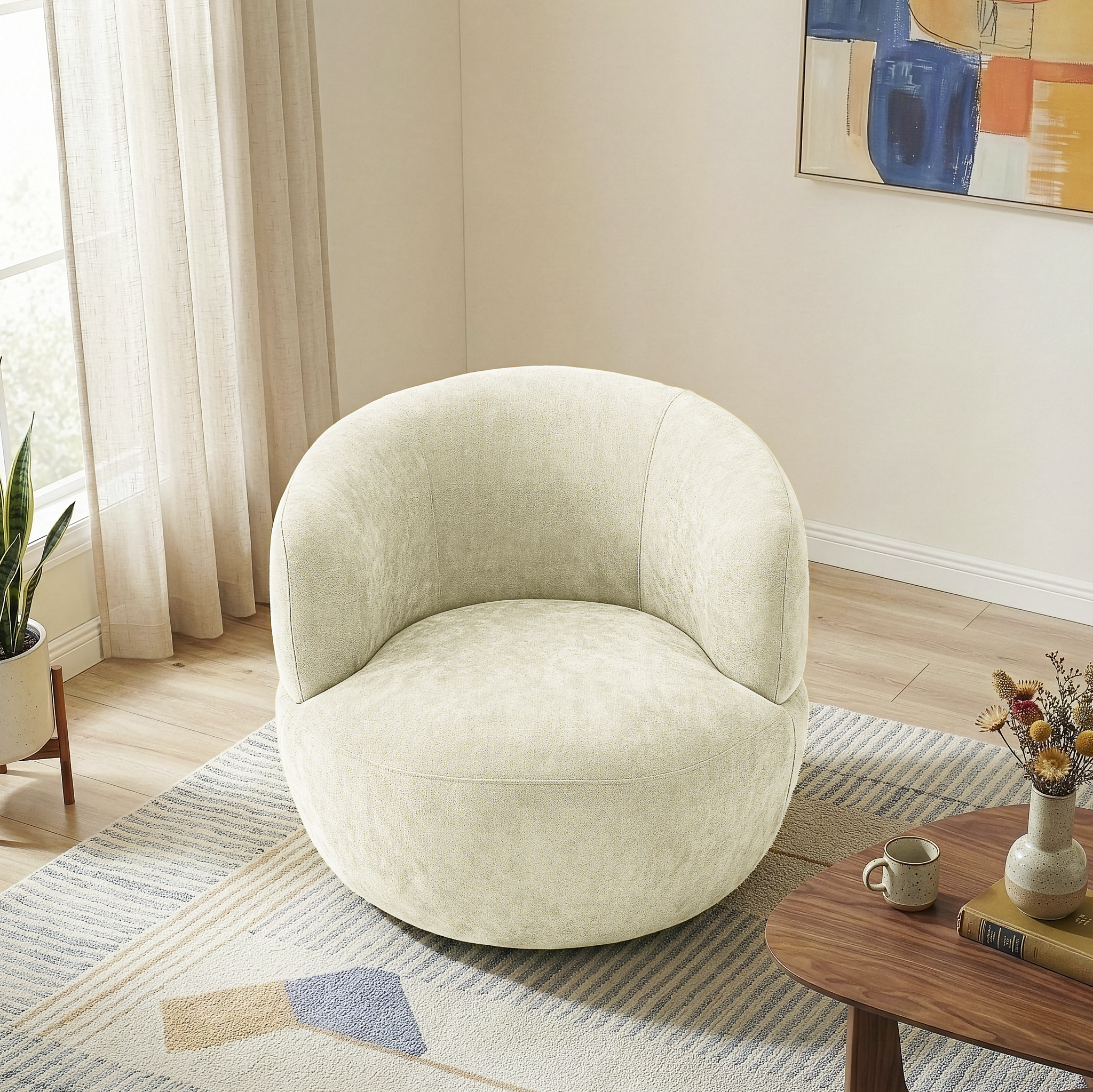 Thornton Chenille Upholstered Swivel Barrel Chair with Foam-Padded Support | Ashcroft Imports Furniture