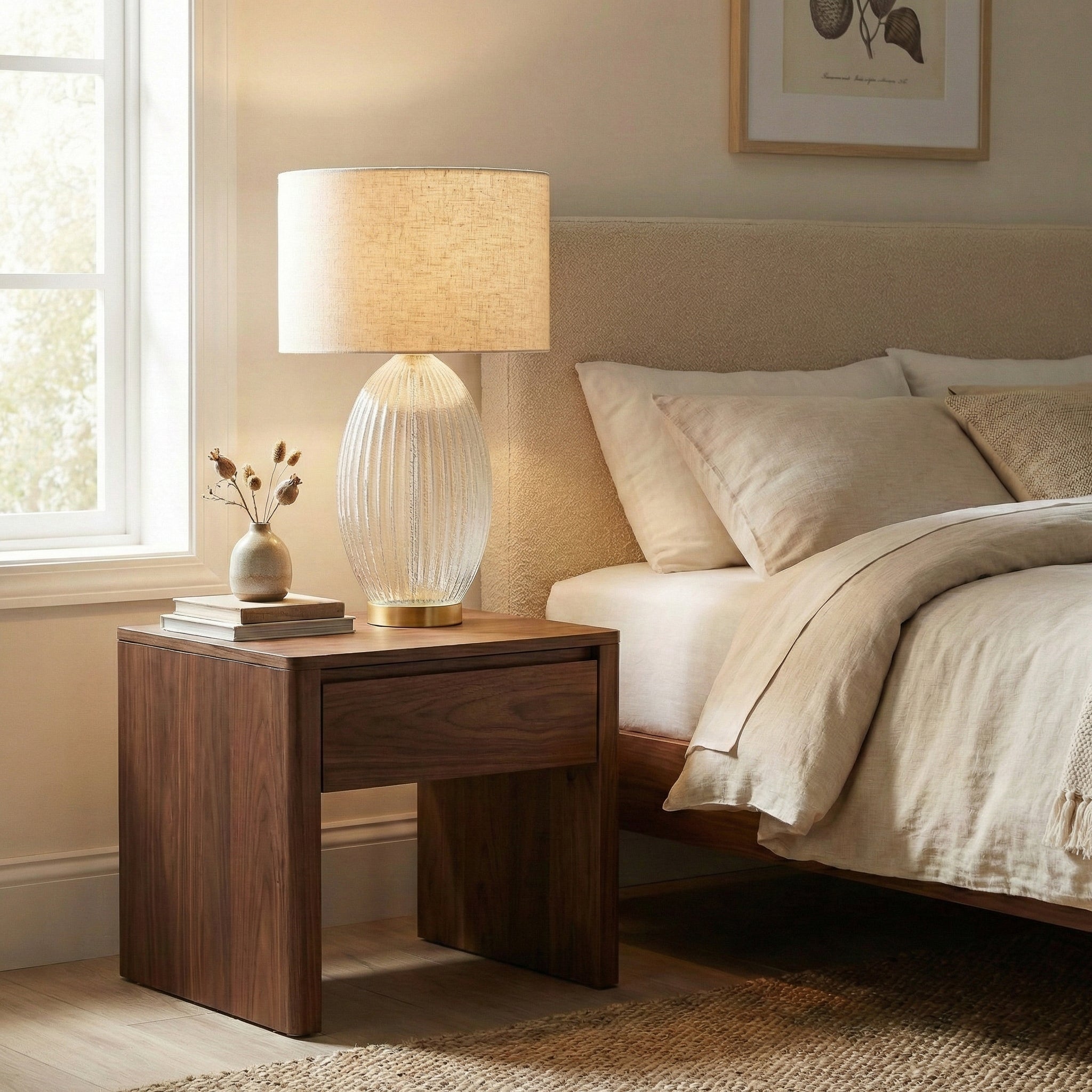 Aurora Ribbed Glass Table Lamp | Clear Fluted Body & Golden Brass Accents | Ashcroft Imports Furniture