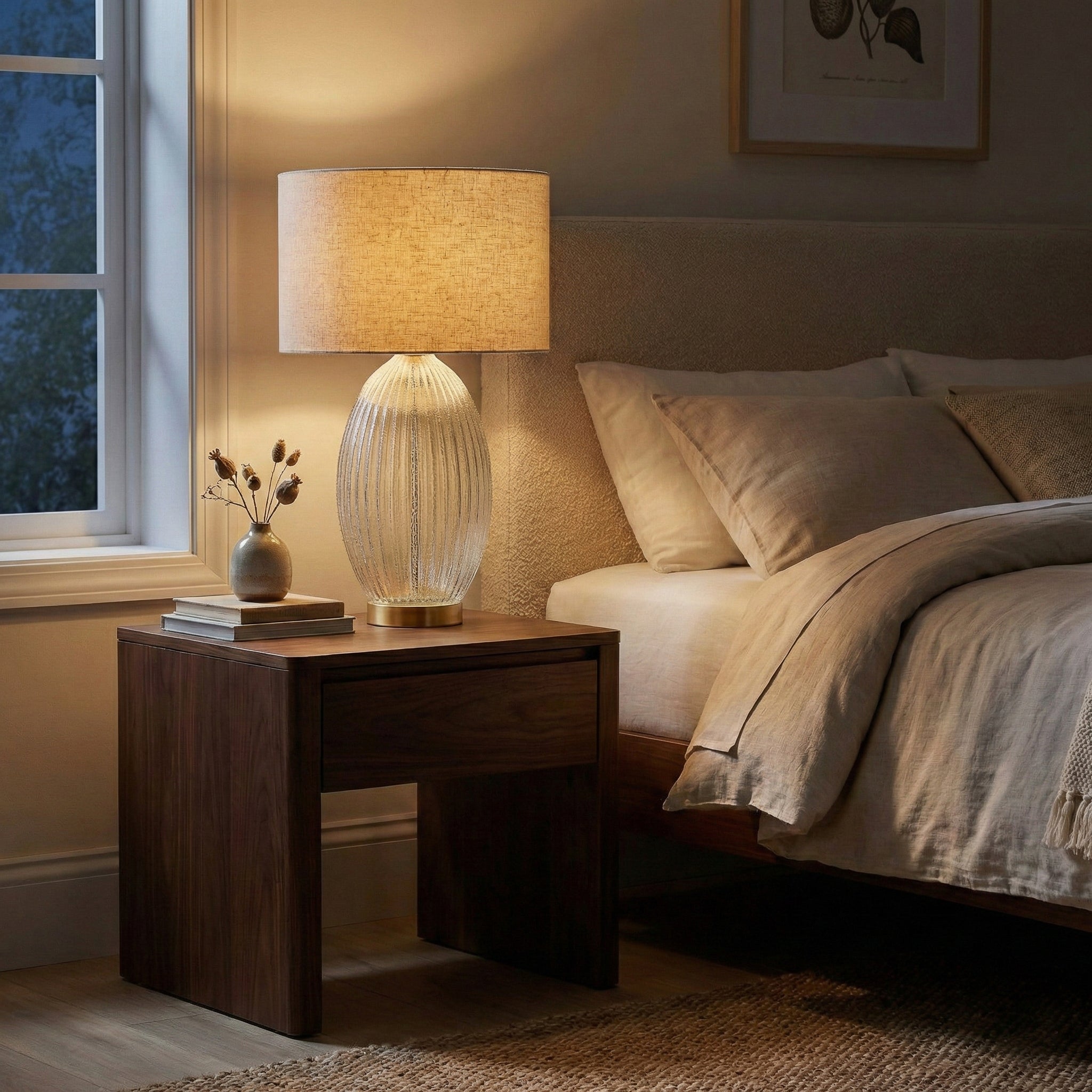 Aurora Ribbed Glass Table Lamp | Clear Fluted Body & Golden Brass Accents | Ashcroft Imports Furniture