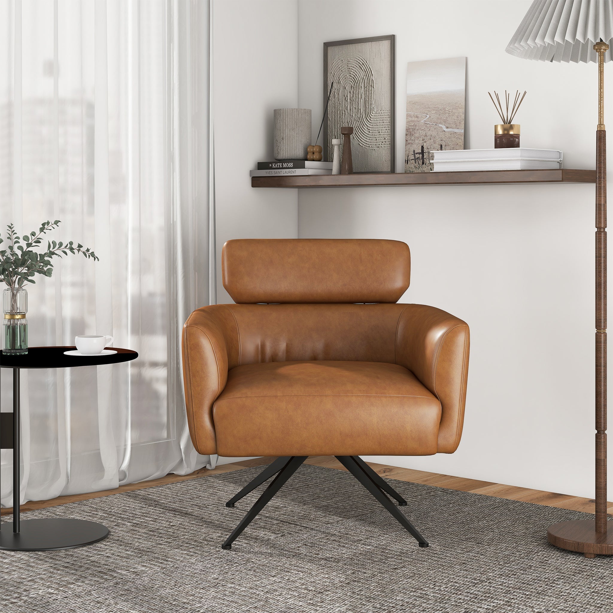 Camila Mid-Century Modern Swivel Armchair | Genuine Leather &amp; Qubic Design | Ashcroft Imports Furniture