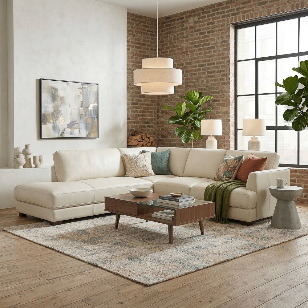 Glander Modern Sectional | Top-Grain Leather & Pocket Spring Support | Ashcroft Imports Furniture